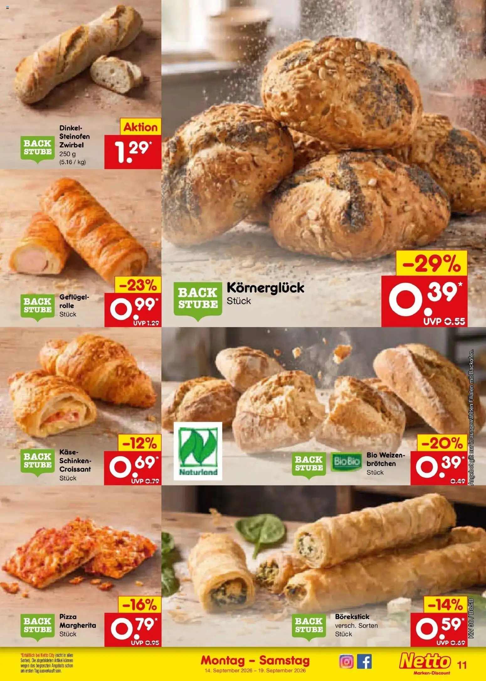 Netto Marken-Discount Prospekt Bochum – gültig ab 14.09.2026 | Seite: 15 | Produkte: Käse, Croissant, Schinken, Pizza