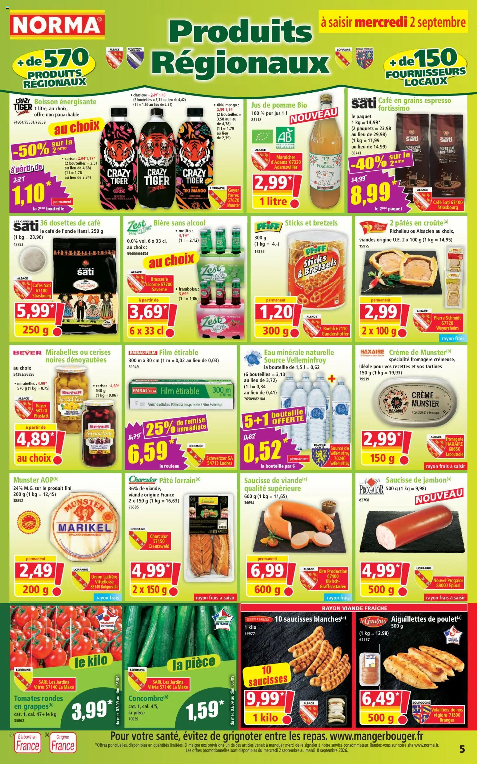 {H1} | Page: 5 | Produits: Rouleau, Boisson énergisante, Pommes, Bretzels