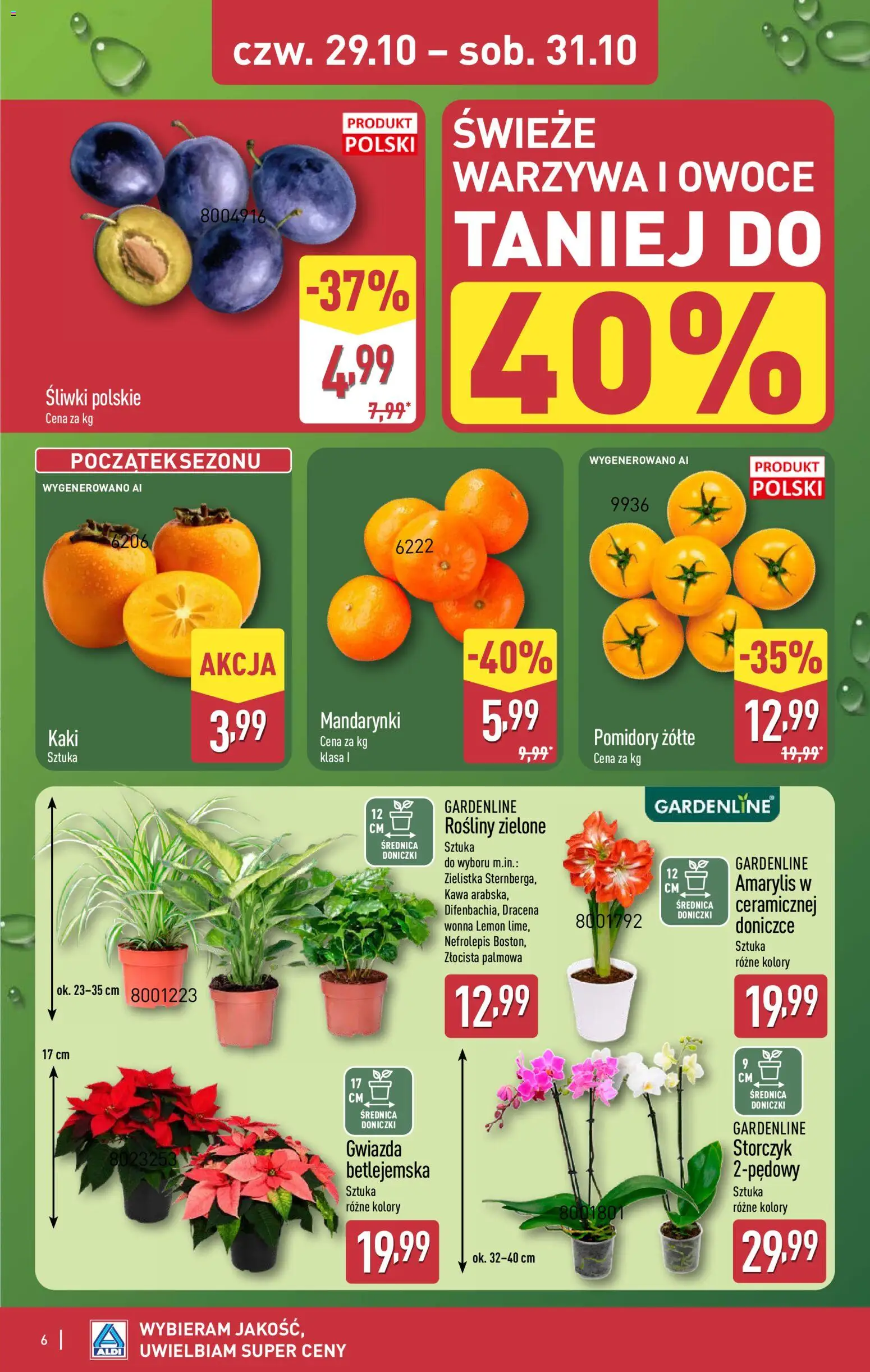 Aldi gazetka - Oferta weekendowa od 29.10.2026 | Strona: 6 | Produkty: Kaki, Amarylis, Pomidory, Owoce