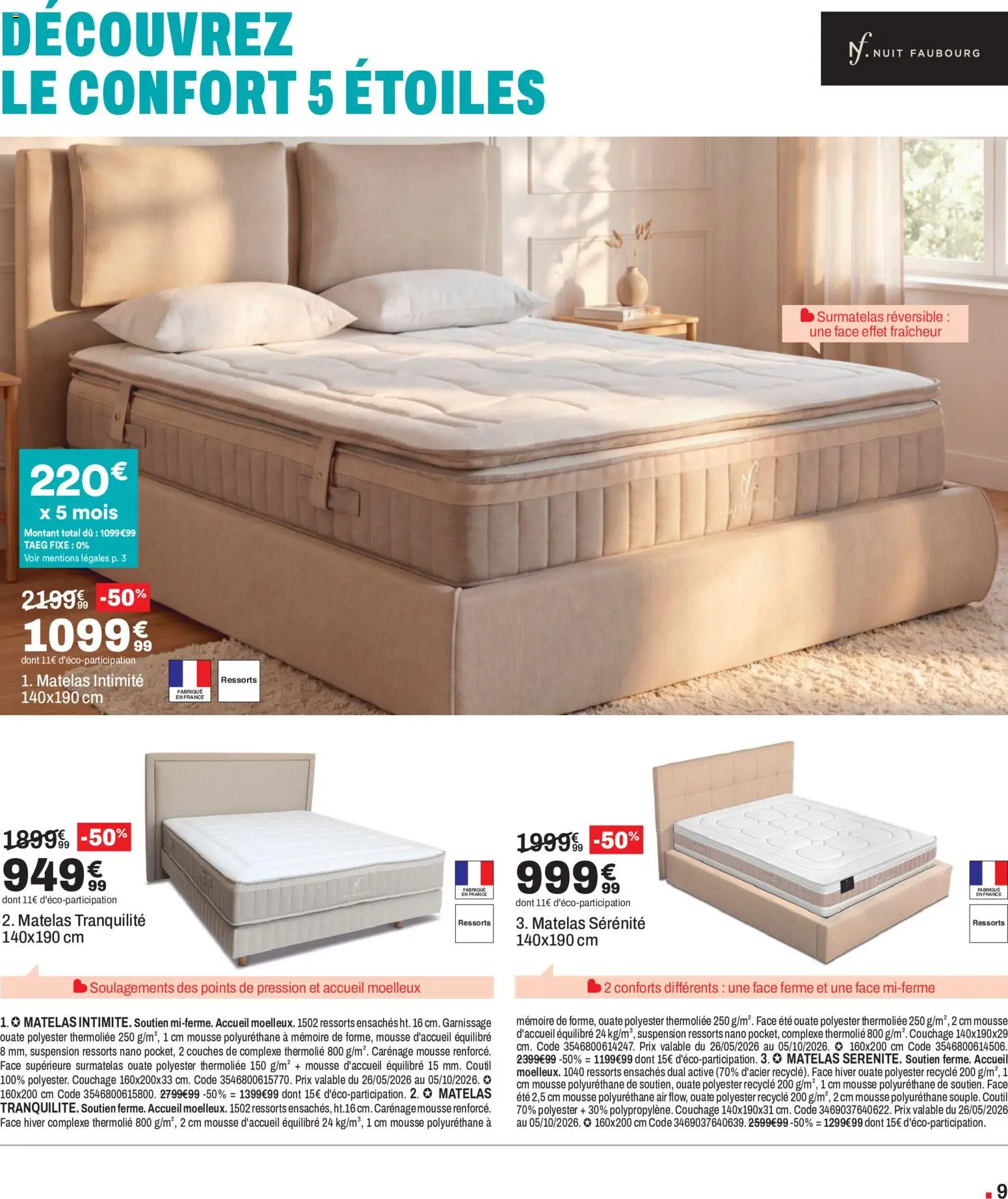 {H1} | Page: 9 | Produits: Couches, Surmatelas, Mousse, Matelas