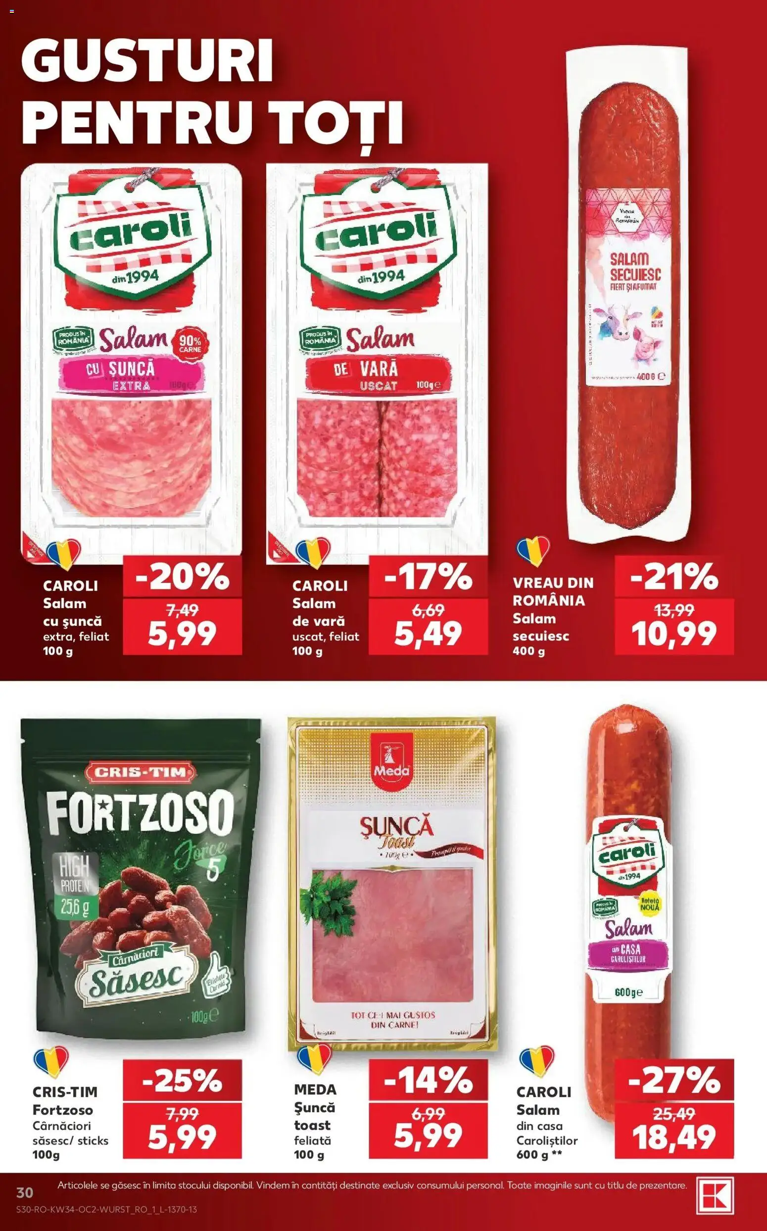 Kaufland Curtea de Argeș 19.08.2026 - Revista si Oferta | Pagină: 30 | Produse: Salam, Șuncă