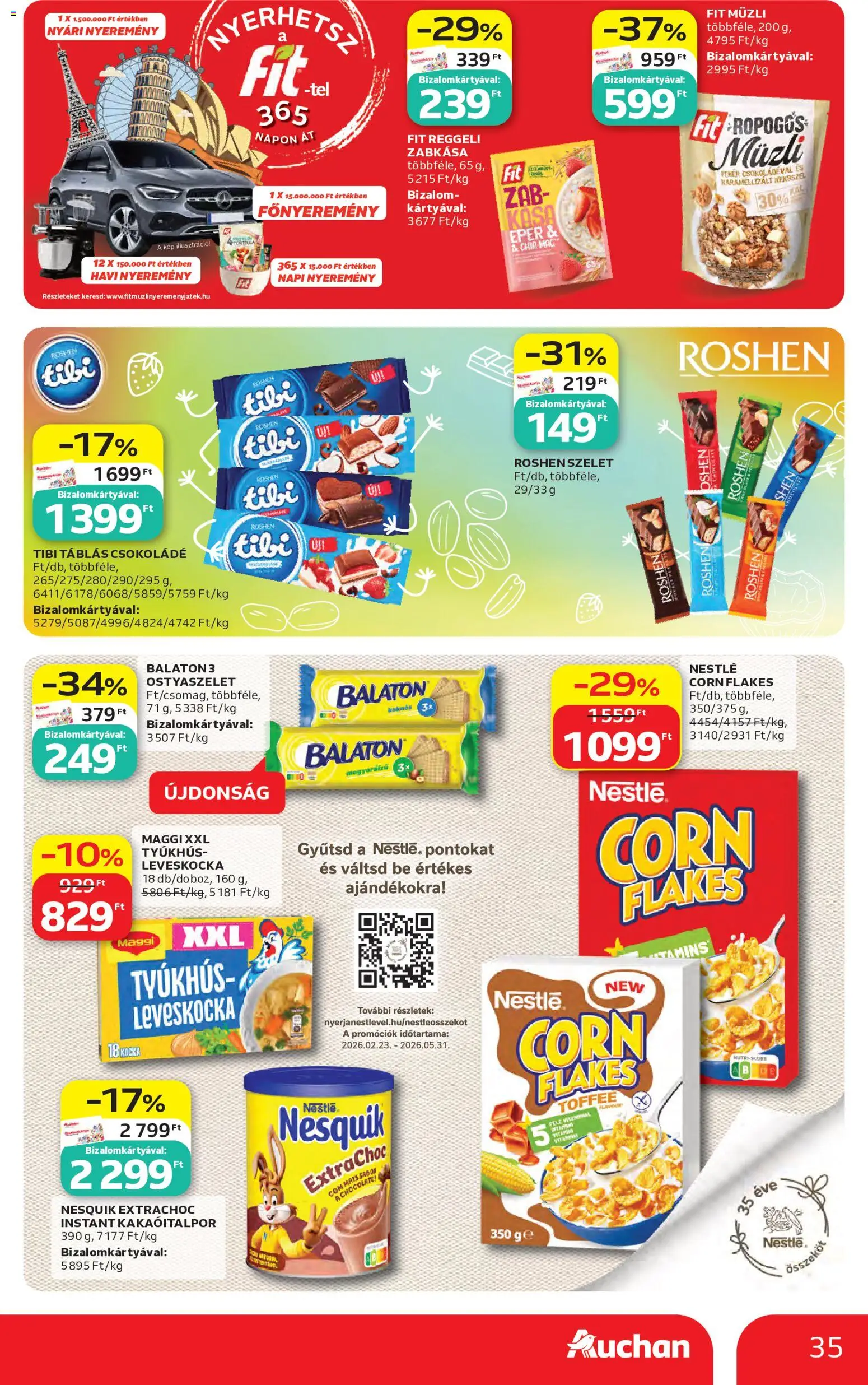 Auchan akciós ujság - amely érvényes a következő dátumtól: 07.05.2026 | Oldal: 35 | Termékek: Müzli, Ostyaszelet, Nesquik, Csokoládé