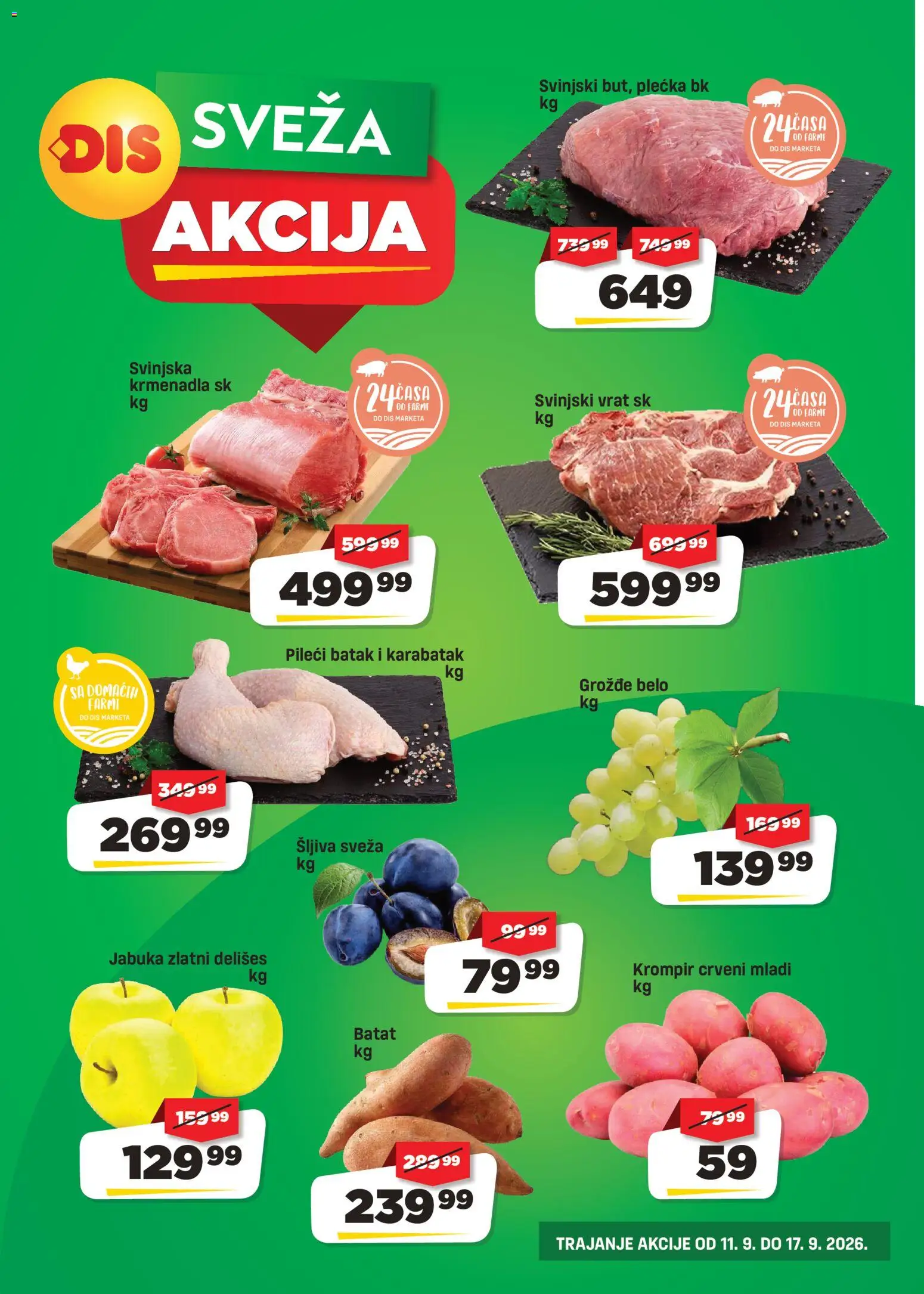 Super DIS katalog - važi od 11.09.2026 | Strana: 3 | Proizvode: Grožđe, Svinjski vrat, Pileći batak, Šljiva