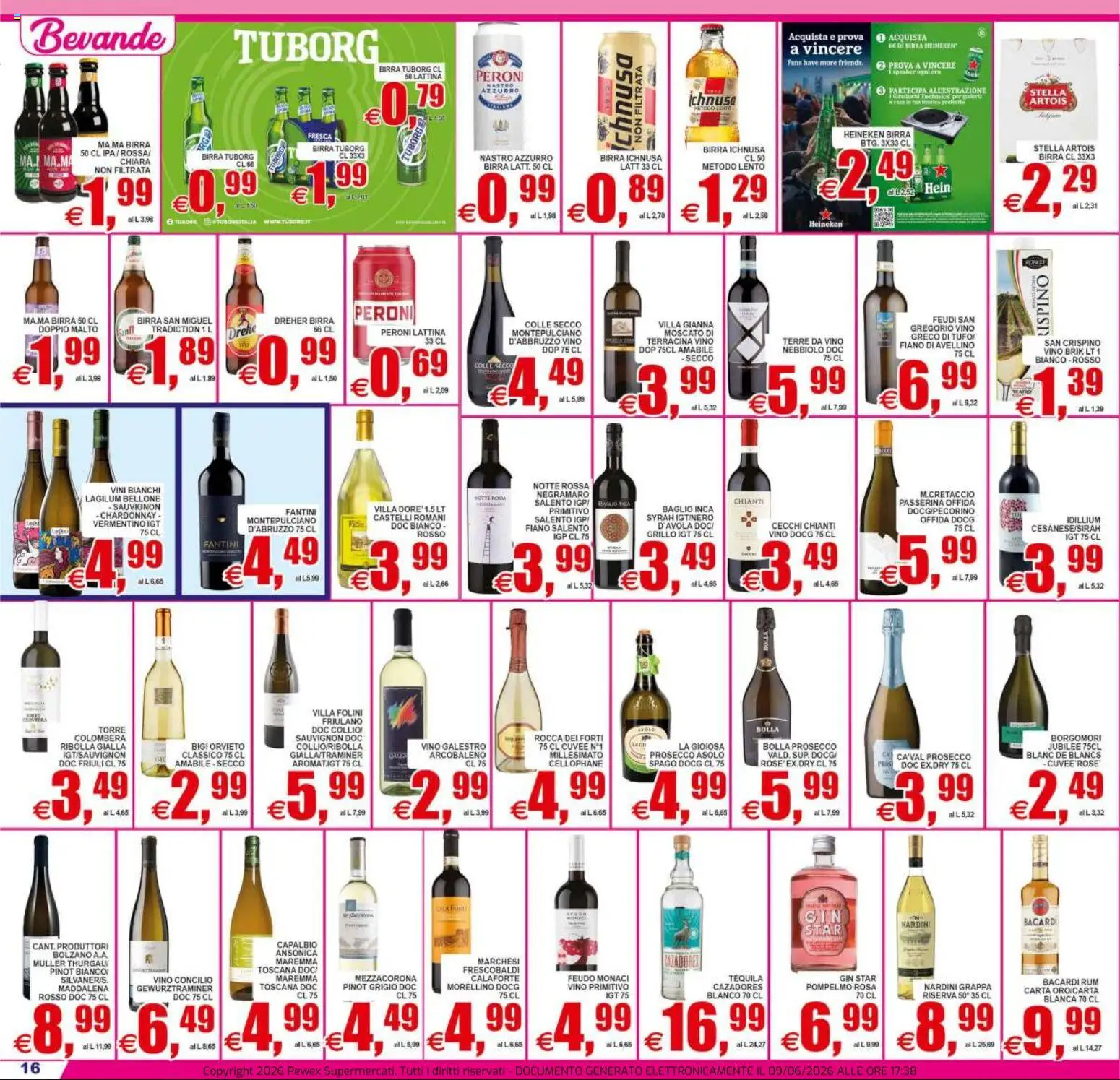 Volantino Pewex del 10.06.2026 | Pagina: 16 | Prodotti: Birra, Prosecco, Vino, Heineken