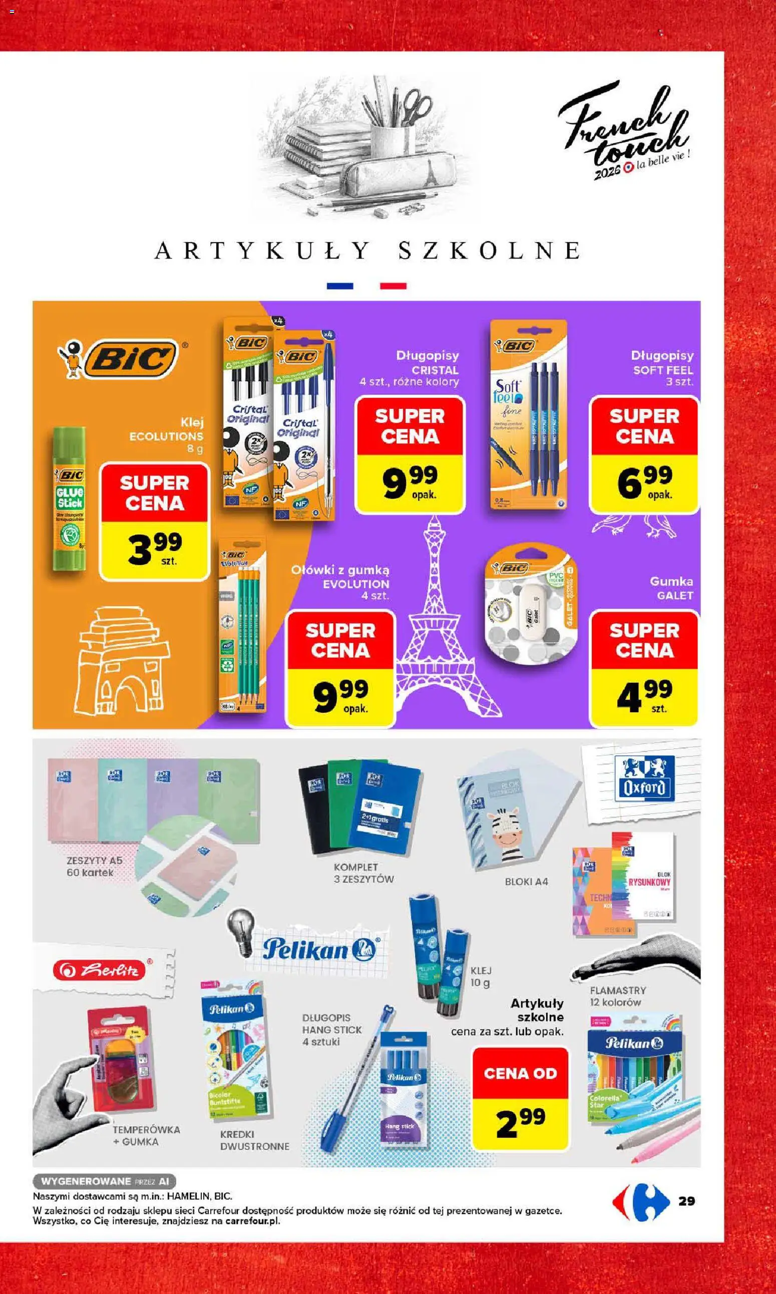 Carrefour gazetka - Przystanek Francia od 19.10.2026 | Strona: 33 | Produkty: Kredki, Flamastry, Zeszyty, Długopisy
