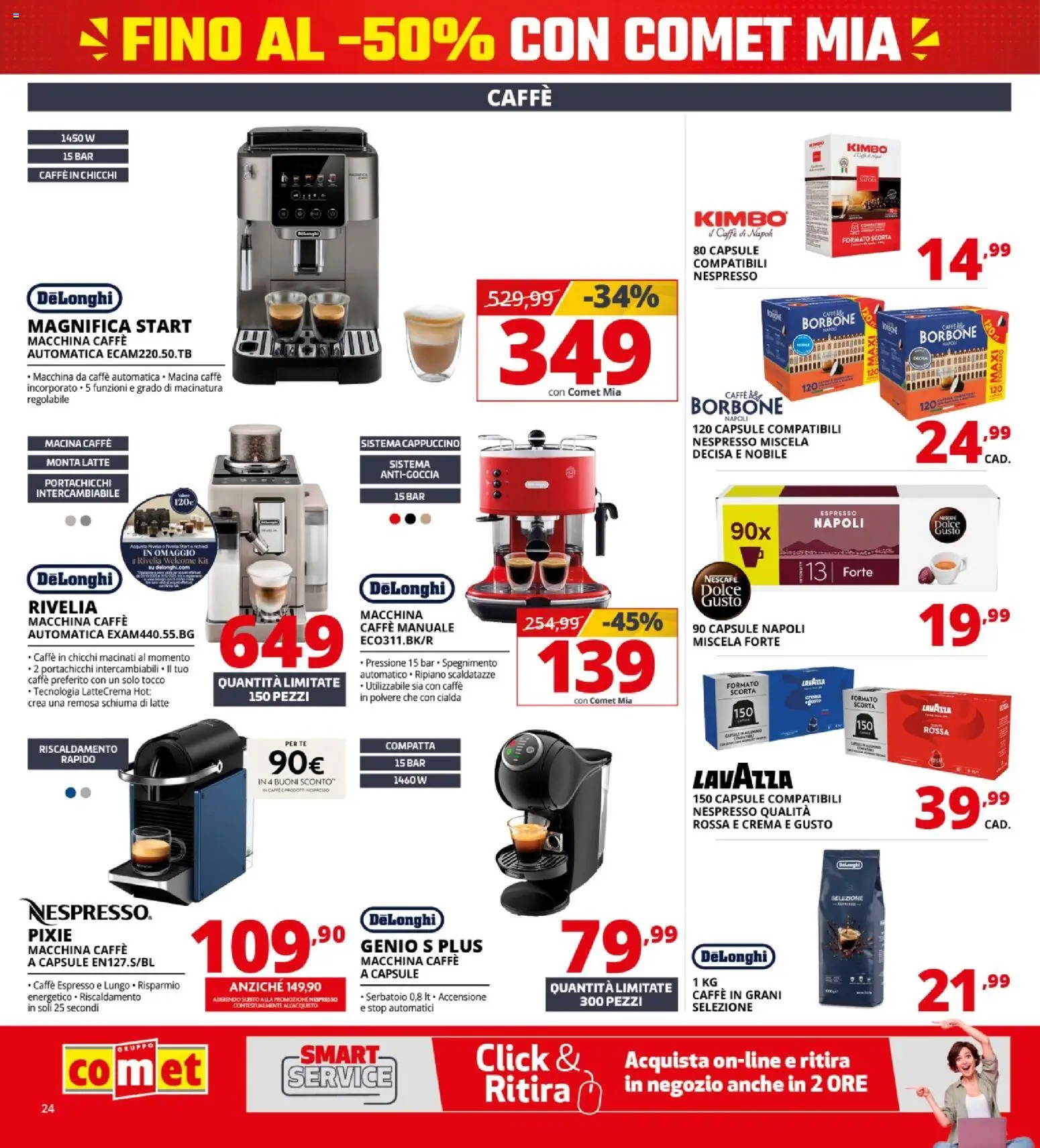 Volantino Comet del 08/10/2026 | Pagina: 24 | Prodotti: Lavazza, Macina, Nescafé, Kimbo