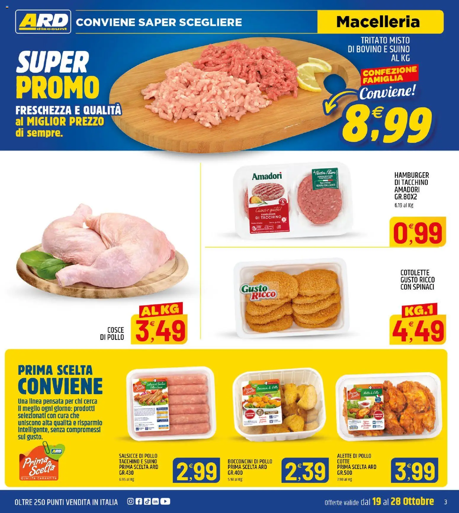 Volantino ARD Discount del 19/10/2026 | Pagina: 3 | Prodotti: Suino, Tacchino, Hamburger, Cosce di pollo