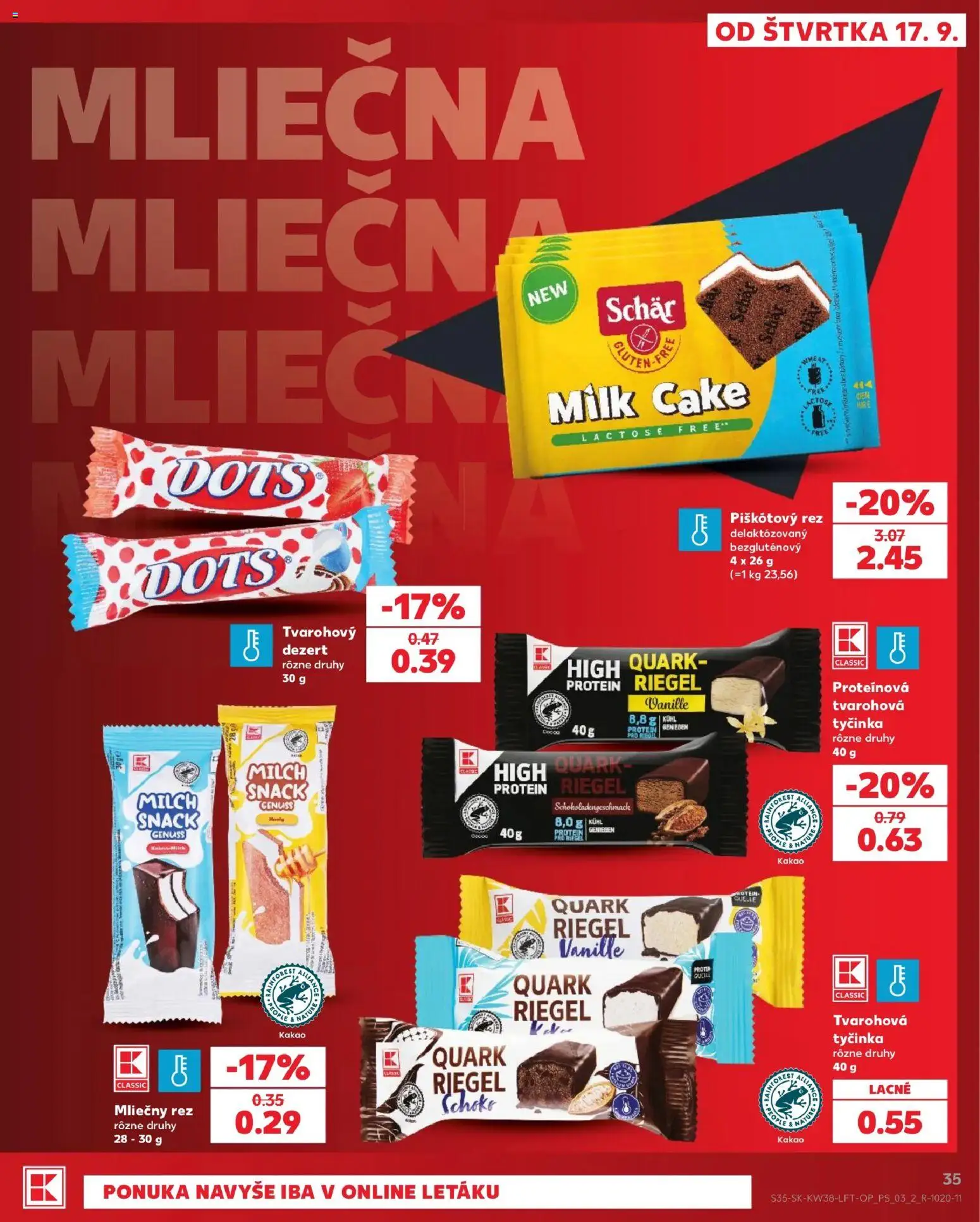 Nové Kaufland akcie – leták je platný od 17.09.2026 | Strana: 35 | Produkty: Protein, Dezert, Kakao