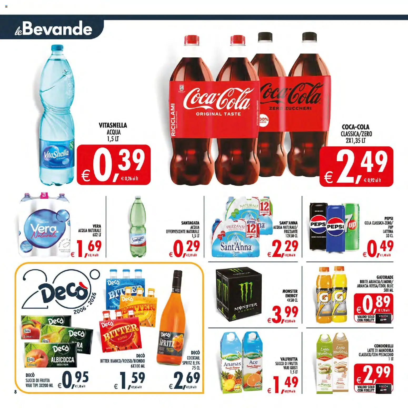 Volantino Decò del 30/06/2026 | Pagina: 11 | Prodotti: Latte, Ananas, Acqua naturale, Pepsi