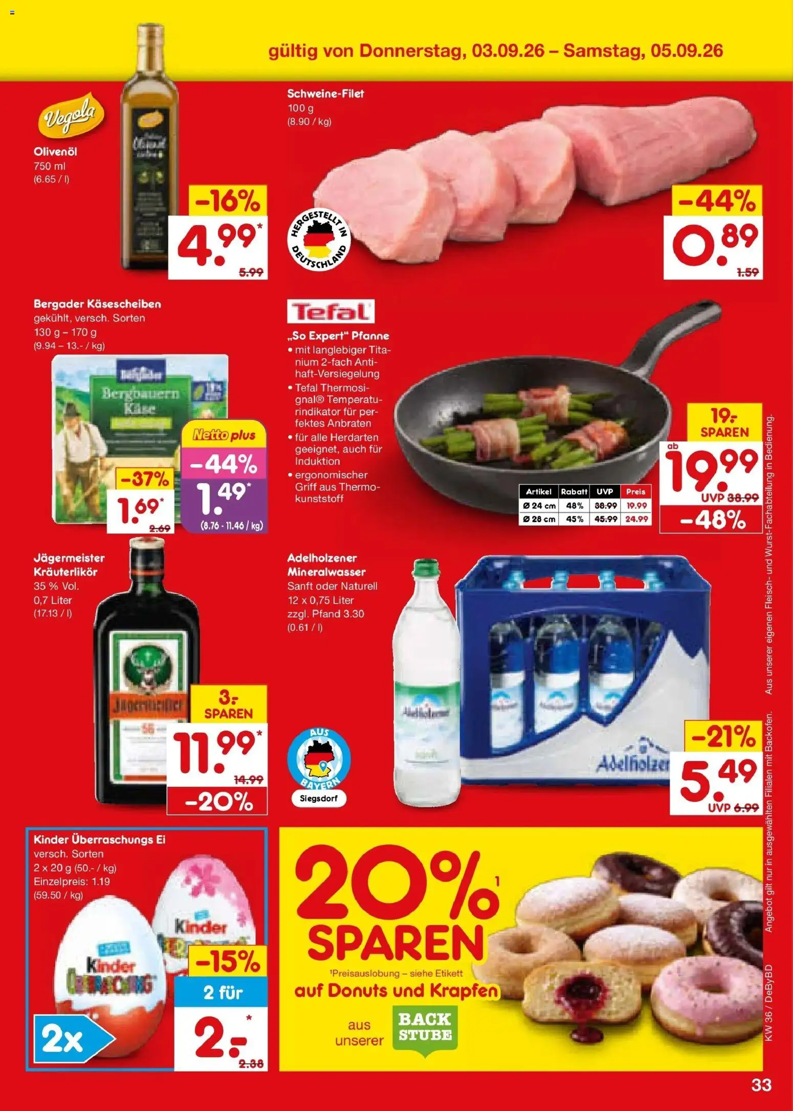 Netto Marken-Discount Prospekt Buttenwiesen – gültig ab 31.08.2026 | Seite: 45 | Produkte: Krapfen, Donuts, Schweinefilet, Jägermeister