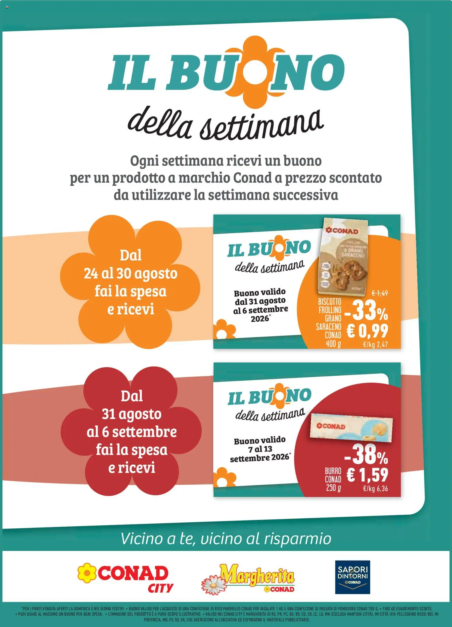 Volantino Conad del 26/08/2026 | Pagina: 19 | Prodotti: Biscotti, Pomodoro, Passata di pomodoro, Frollini