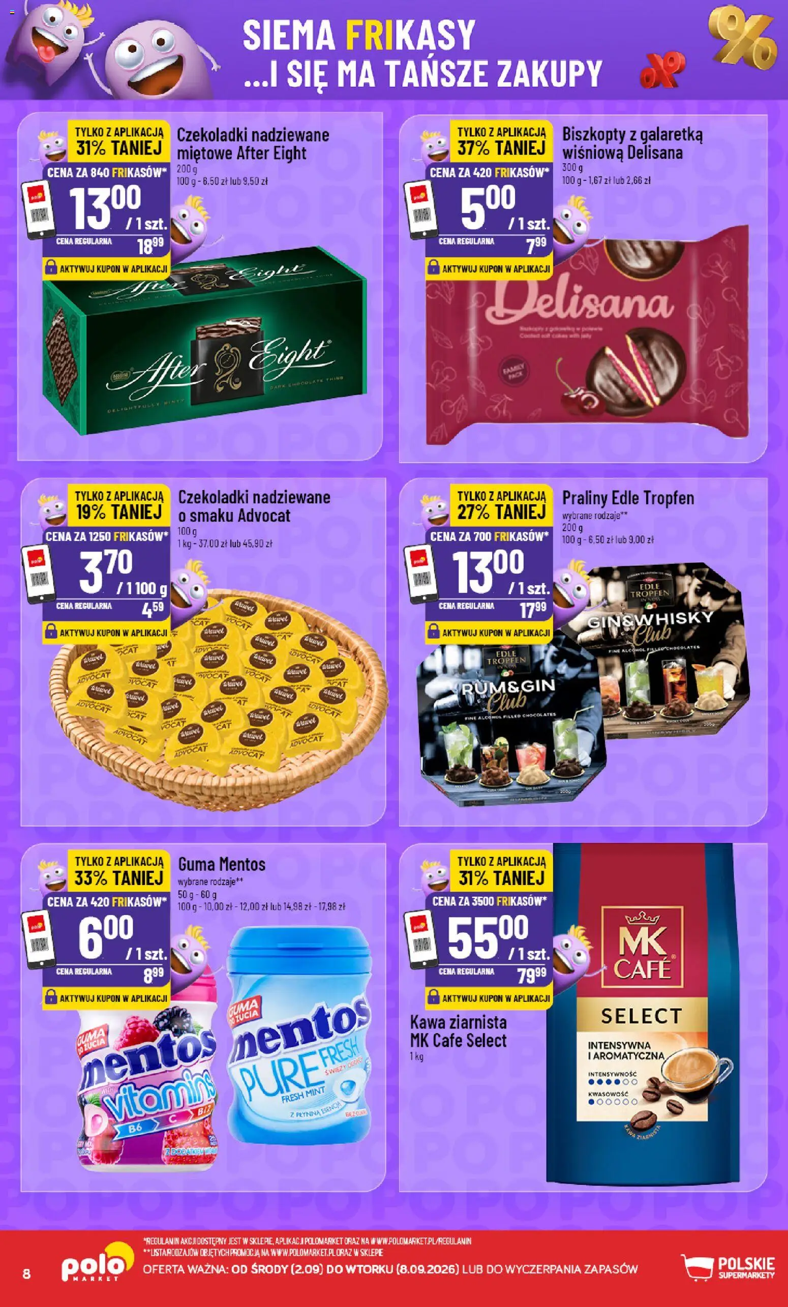POLOmarket gazetka - Frikasowe Hity od 02.09.2026 | Strona: 8 | Produkty: Czekoladki, Galaretka, Biszkopty, Praliny