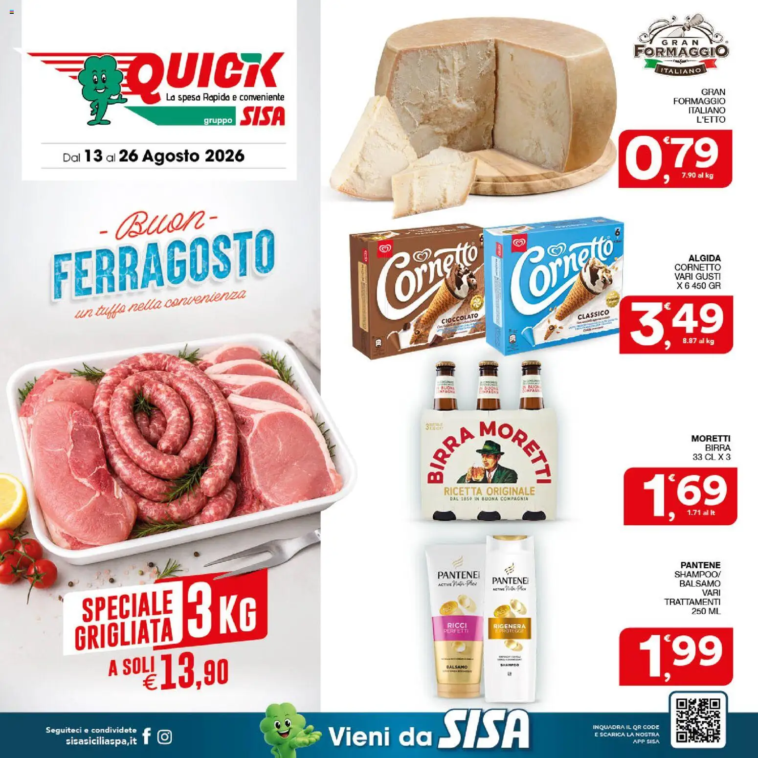 Volantino SISA del 13/08/2026 | Pagina: 1 | Prodotti: Balsamo, Cioccolato, Birra, Birra Moretti
