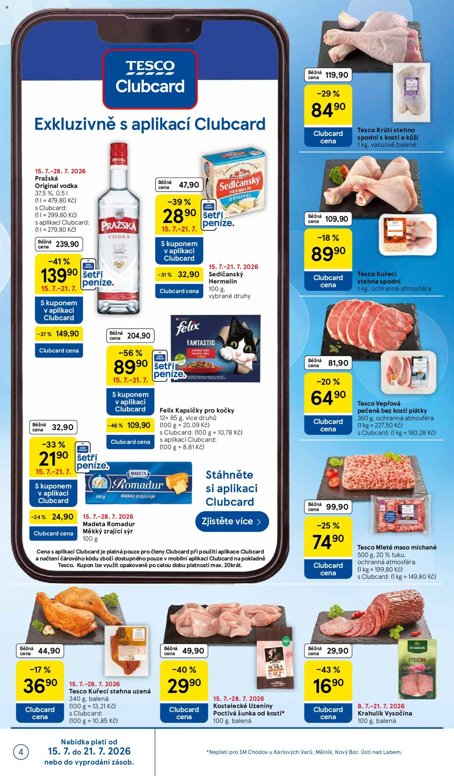 Tesco leták - Supermarket od 15.07.2026 | Strana: 4 | Produkty: Sedlčanský Hermelín, Kapsičky pro kočky, Uzeniny, Vysočina