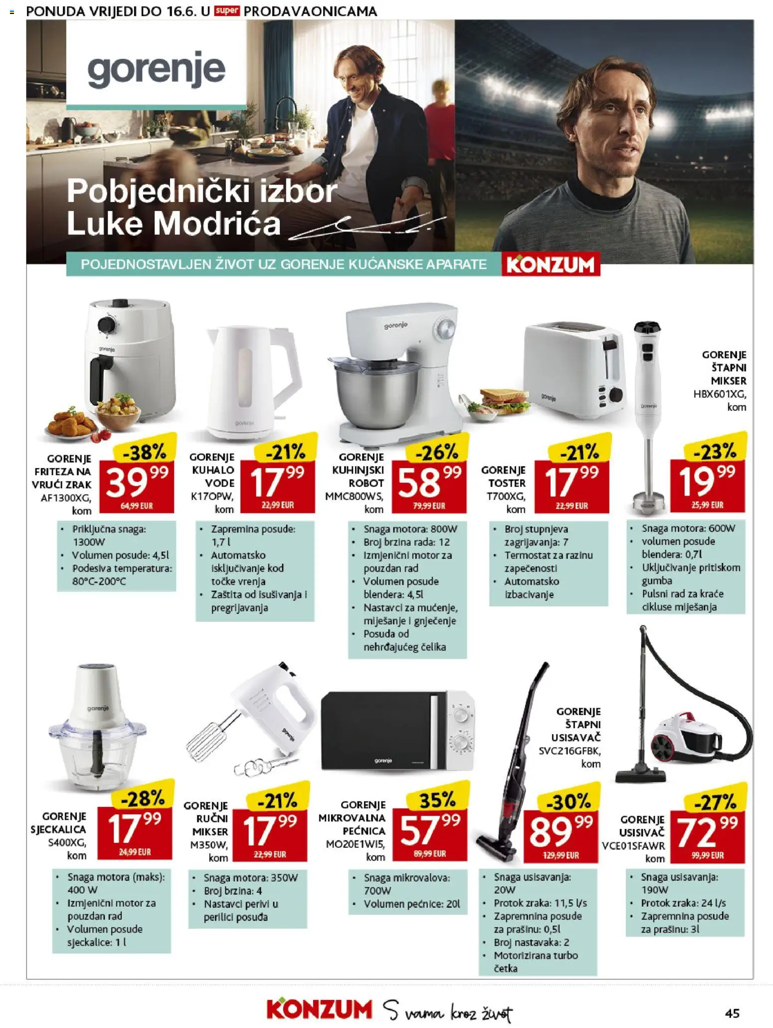 Konzum katalog | vrijedi od 20.05.2026 | Stranica: 45 | Proizvodi: Kuhalo vode, Mikser, Štapni mikser, Četka