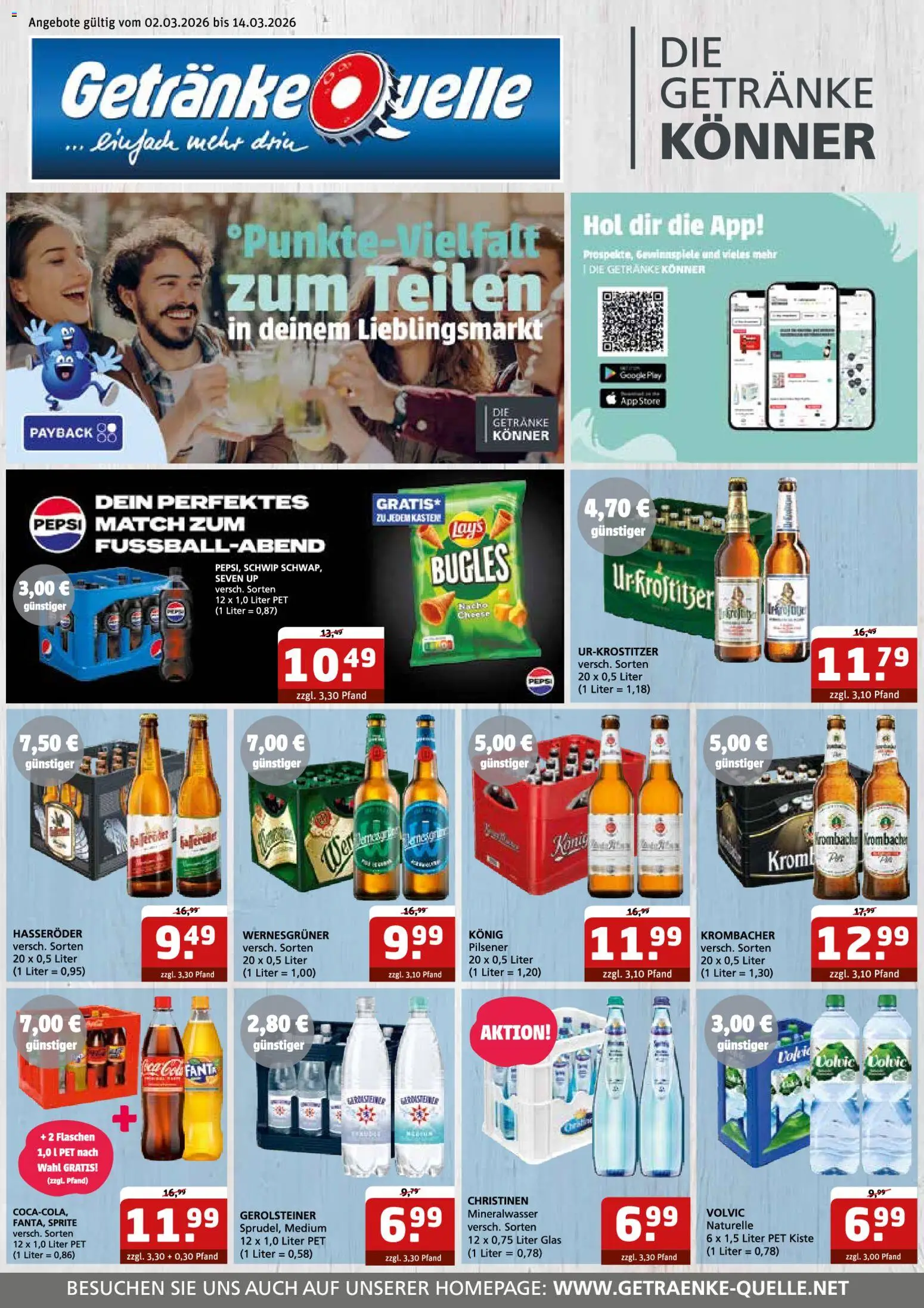 Getränke Quelle Prospekt 	 – gültig ab 02.03.2026 | Seite: 1 | Produkte: Fanta, Wernesgruner, Mineralwasser, Krombacher