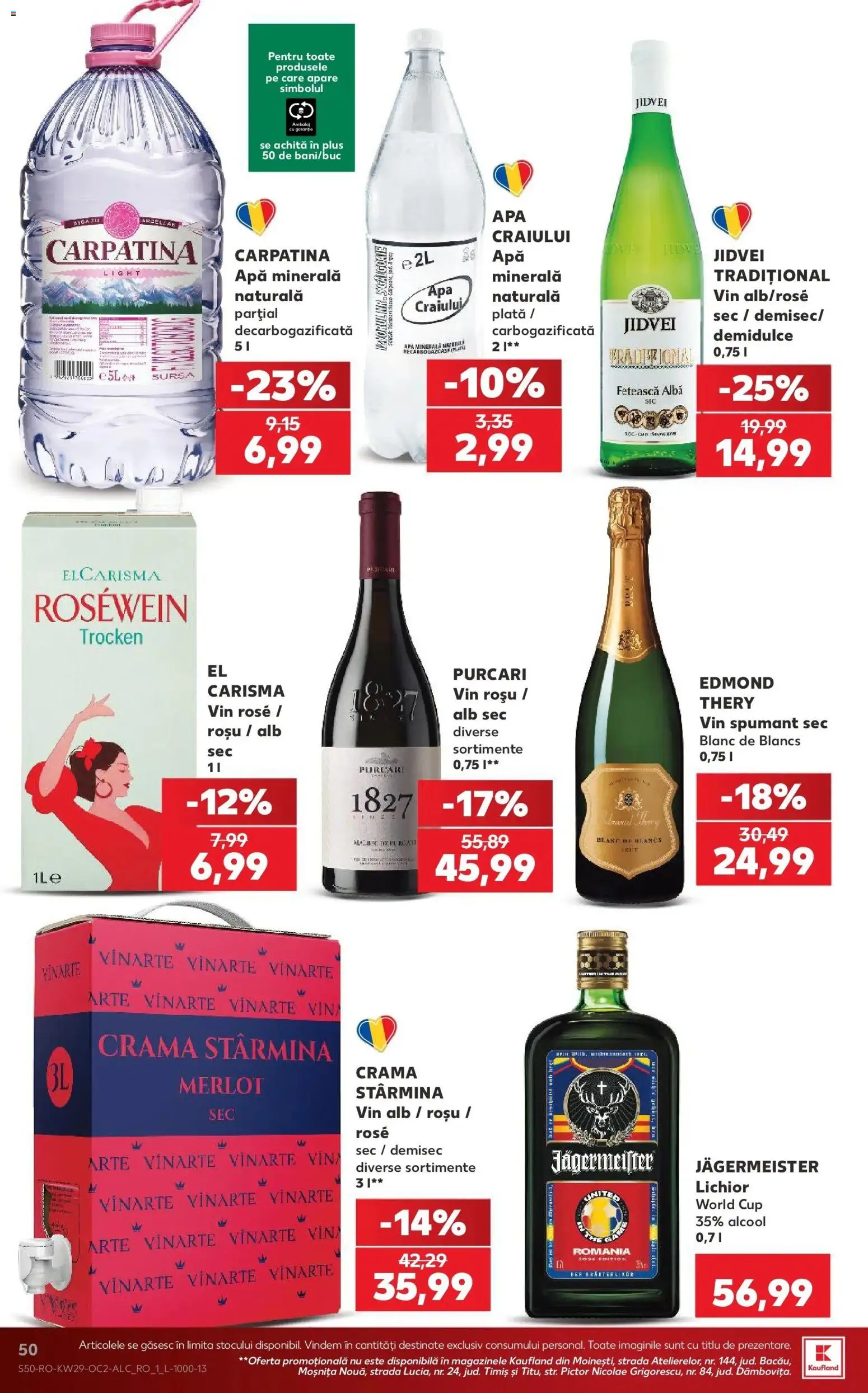 Noul catalog Kaufland – valabil de la 15.07.2026 | Pagină: 50 | Produse: Apa minerala, Vin spumant, Carpatina, Apă