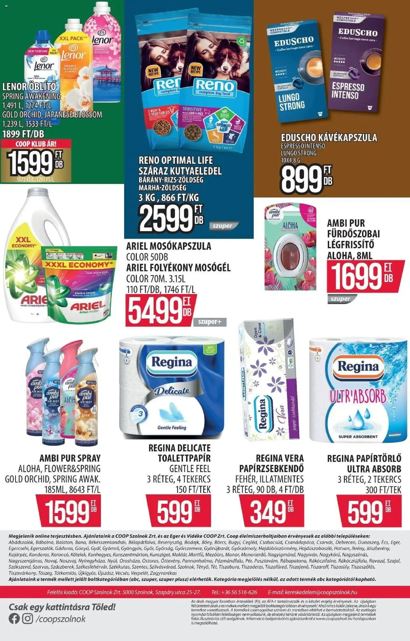 COOP Szolnok akciós ujság - amely érvényes a következő dátumtól: 2026.08.06. | Oldal: 19 | Termékek: Lenor, Kávékapszula, Légfrissítő, Papír zsebkendő