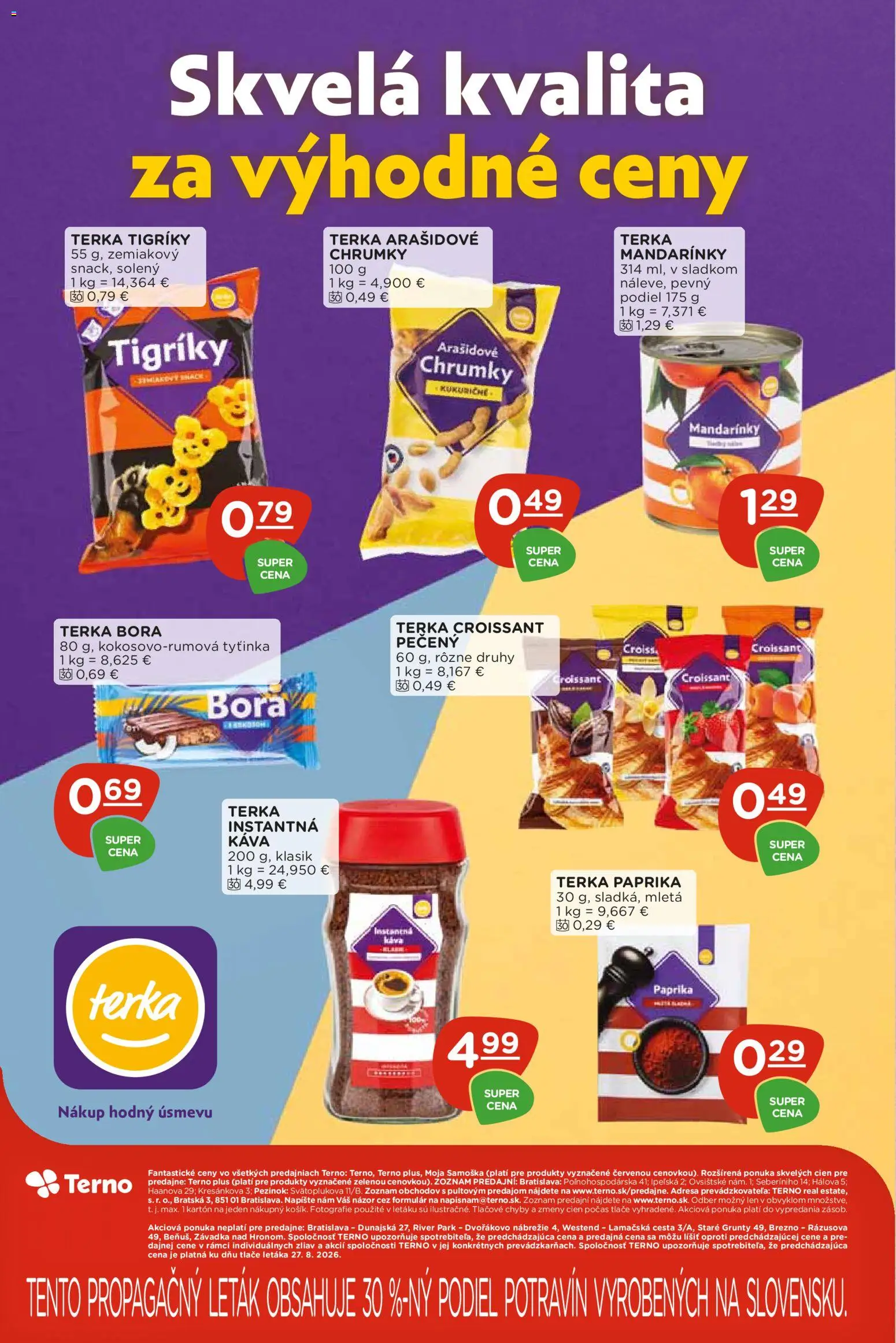 Nové Terno akcie – leták je platný od 07.09.2026 | Strana: 36 | Produkty: Paprika, Káva, Croissant, Mandarinky