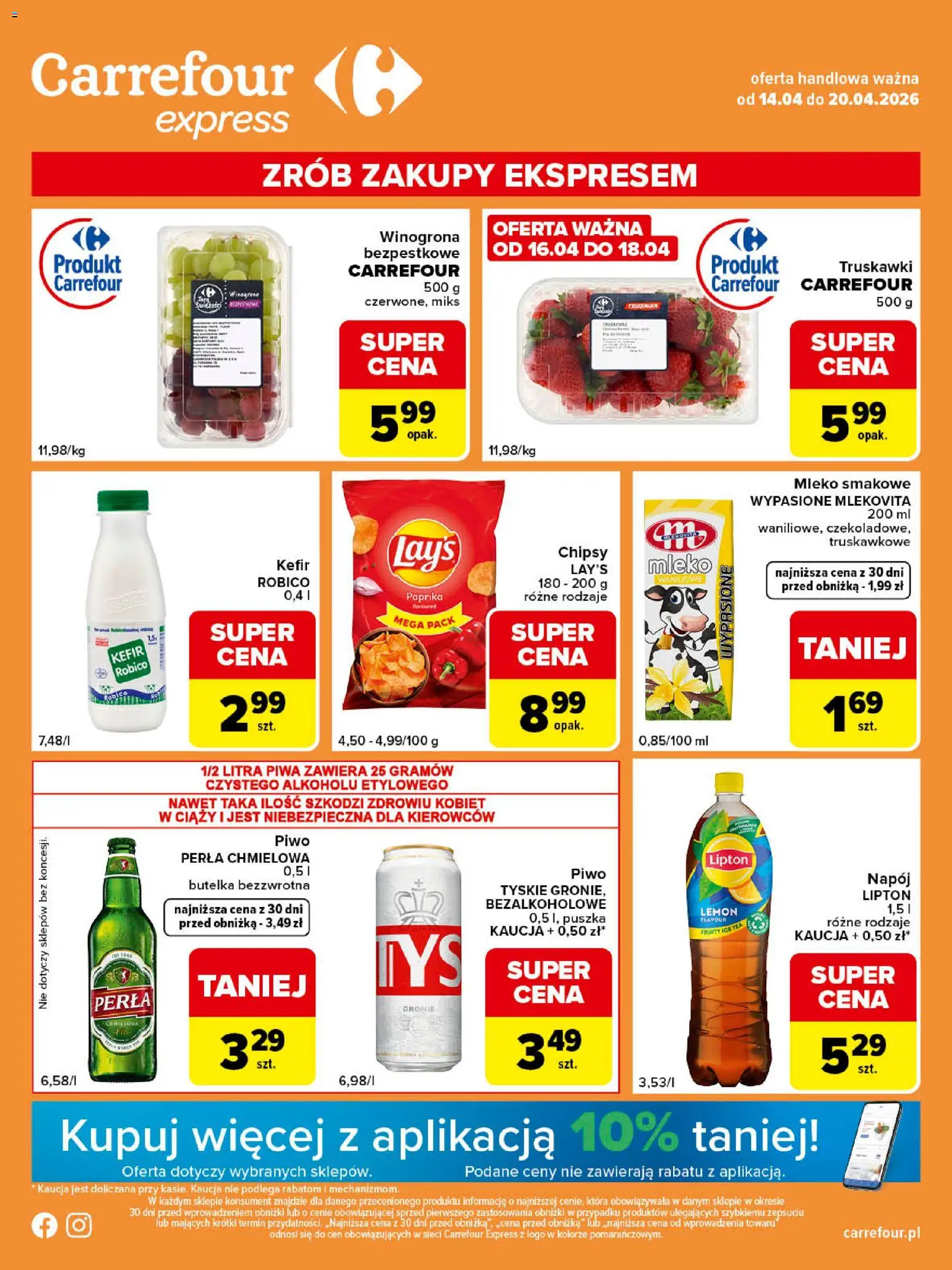 Carrefour gazetka - Express II od 14.04.2026 | Strona: 1 | Produkty: Winogrona, Chipsy, Ice Tea, Piwo
