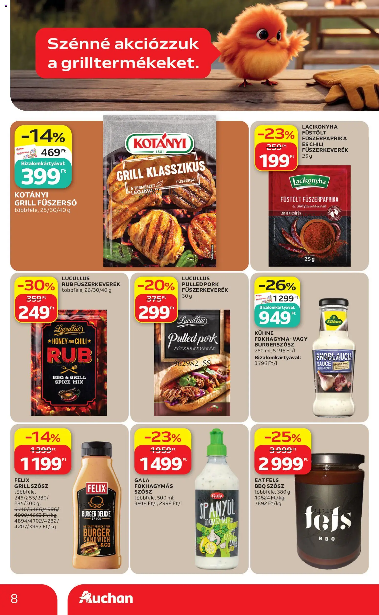 Auchan akciós ujság - amely érvényes a következő dátumtól: 21.05.2026 | Oldal: 8 | Termékek: Chili, Fűszerkeverék, Grill, Szósz