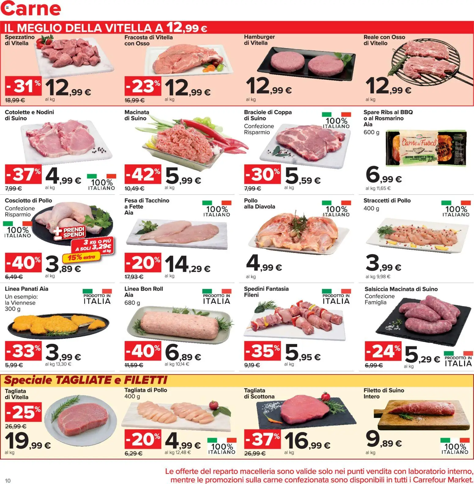 Volantino Carrefour del 16.06.2026 | Pagina: 10 | Prodotti: Suino, Salsiccia, Vitello, Hamburger