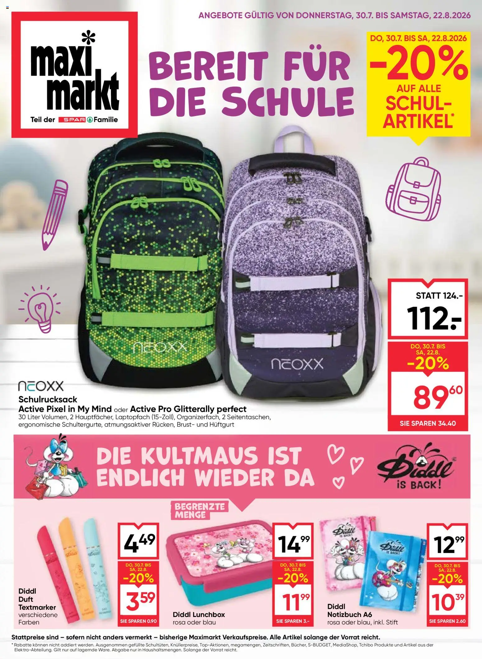 Maximarkt Bereit für die Schule gültig ab 30.07.2026 | Seite: 1 | Produkte: Notizbuch, Duft