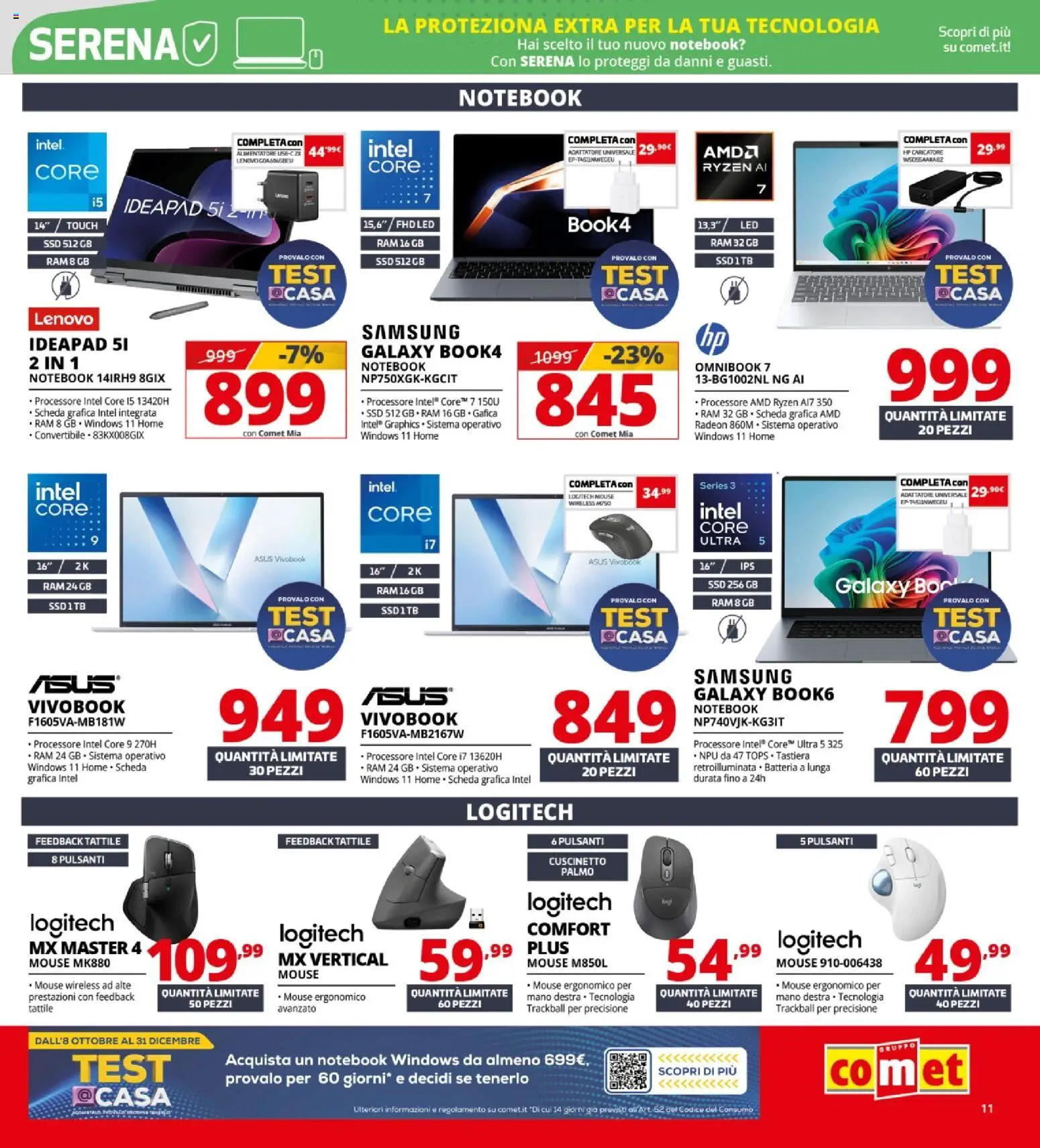 Volantino Comet del 08/10/2026 | Pagina: 11 | Prodotti: Notebook, Samsung Galaxy, Adattatore, Samsung