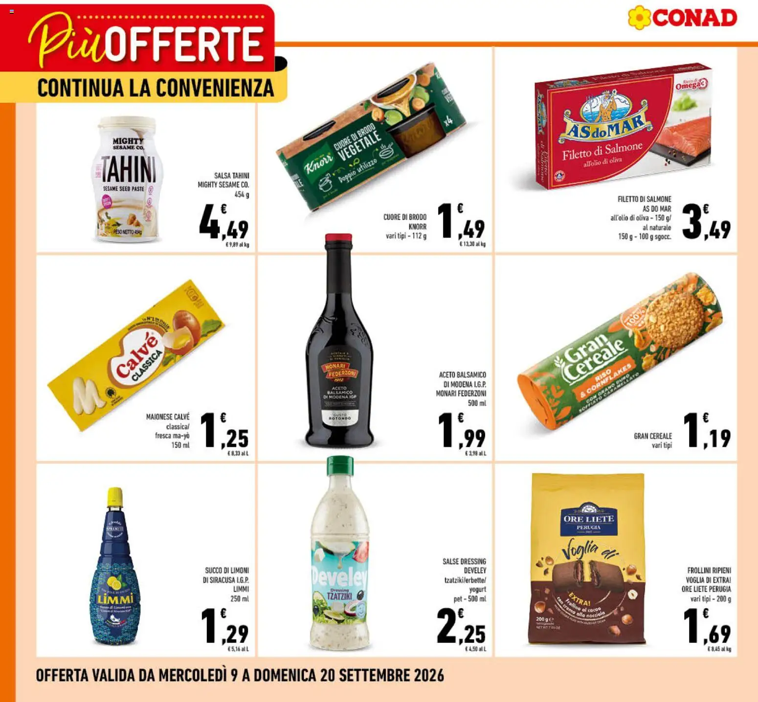 Volantino Conad del 09/09/2026 | Pagina: 1 | Prodotti: Yogurt, Salmone, Maionese, Aceto