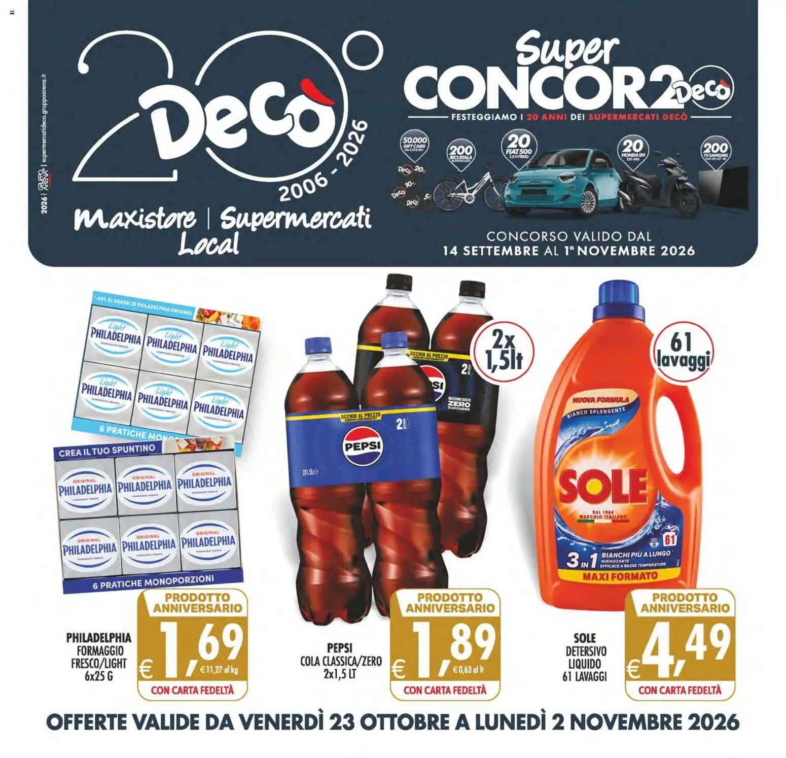 Volantino Decò del 23/10/2026 | Pagina: 1 | Prodotti: Zucchero, Formaggio, Pepsi