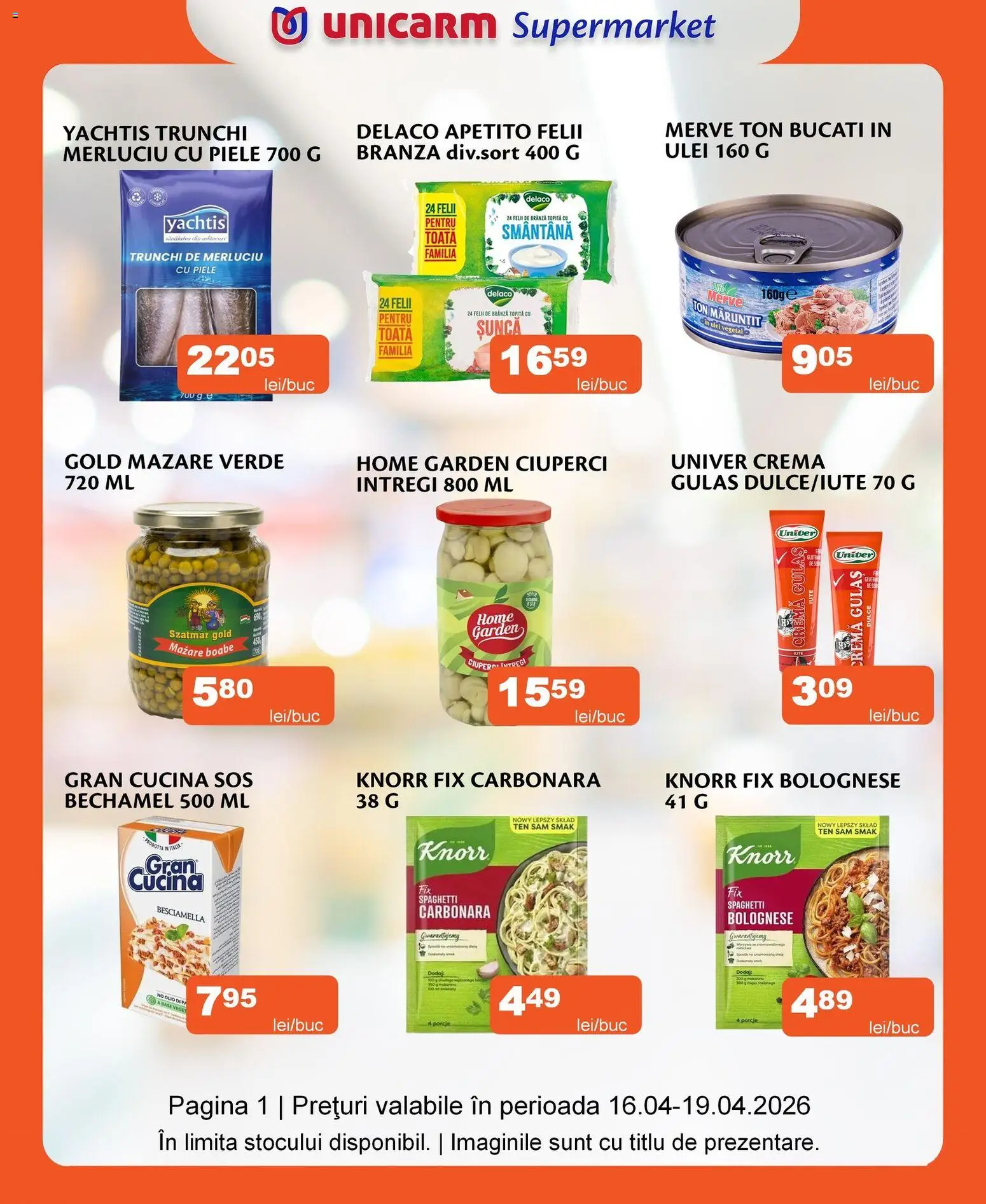 Noul catalog Unicarm – valabil de la 16.04.2026 | Pagină: 1 | Produse: Light Kedi Konservesi, Ciuperci, Ulei, Smântână