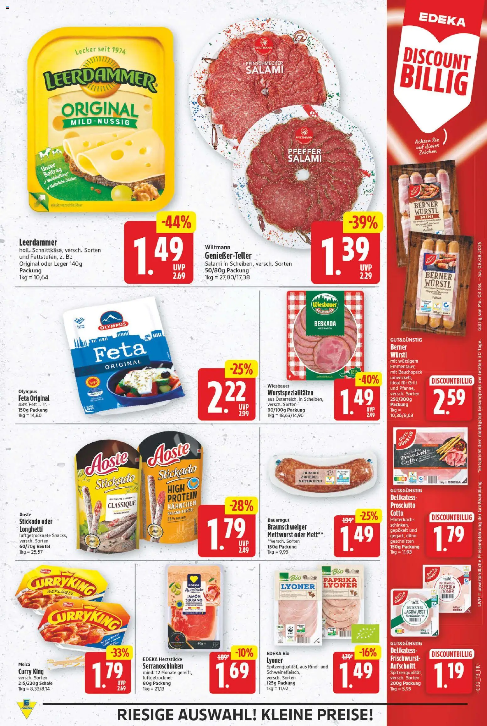 E center Prospekt – gültig ab 03.08.2026 | Seite: 13 | Produkte: Grill, Feta, Würstl, Salami