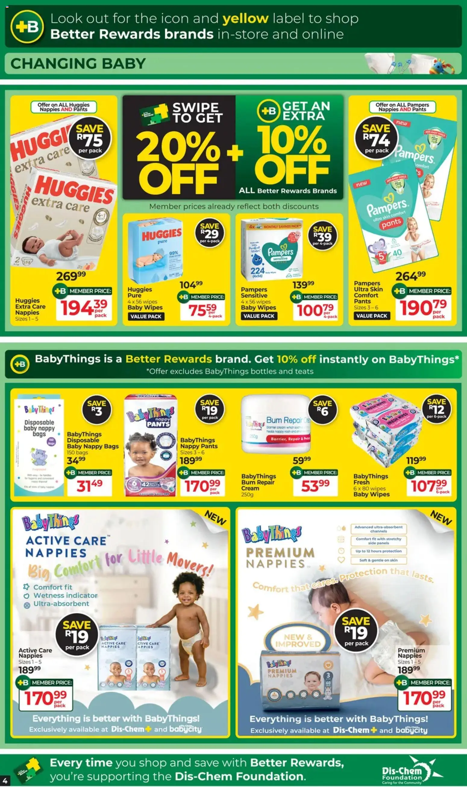 New Dis-Chem catalogue – valid from 17.03.2026 | Page: 4 | Products: Pants, Foundation, Cream, Nappies