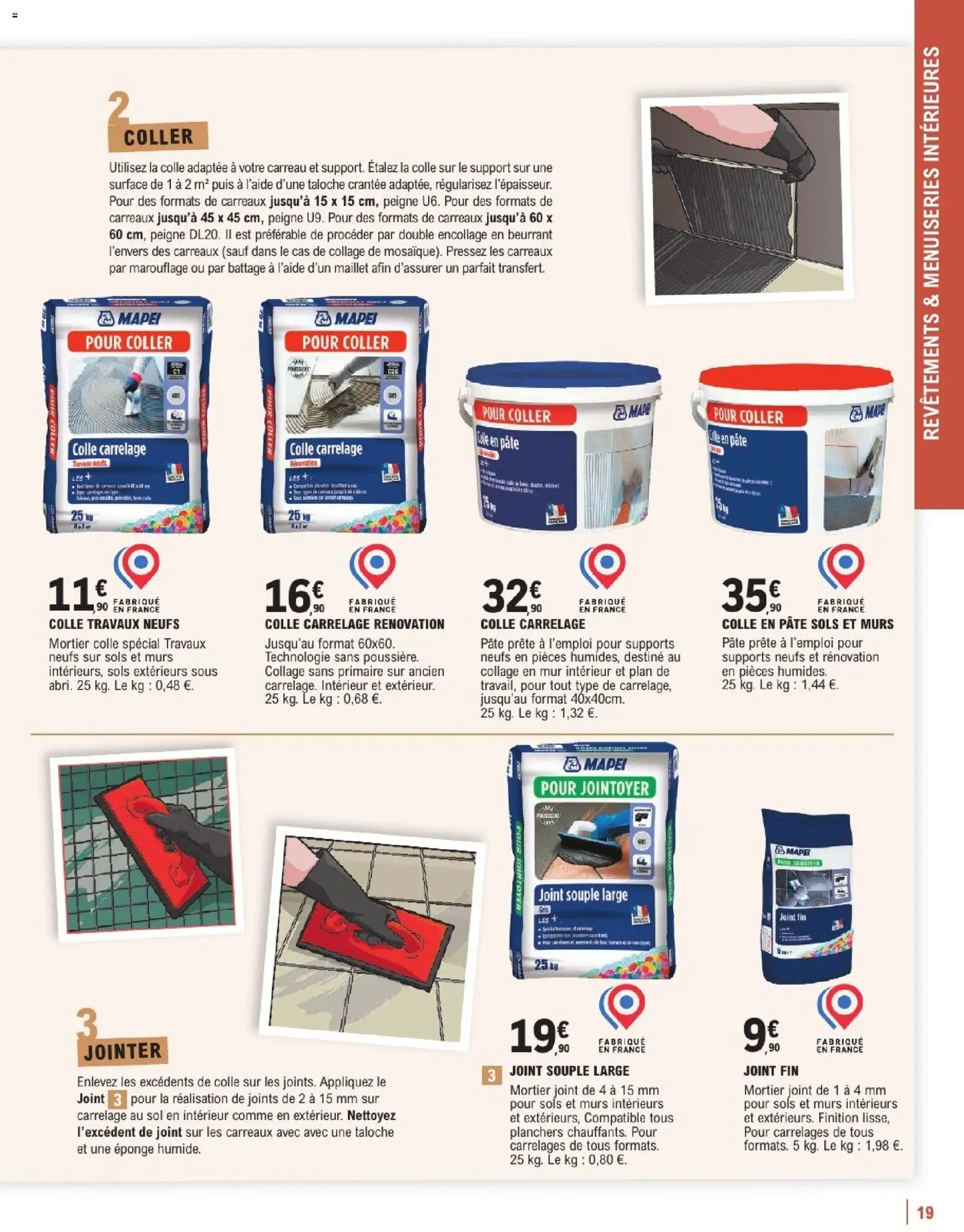 {H1} | Page: 19 | Produits: Peigne, Eponge, Colle, Carrelage