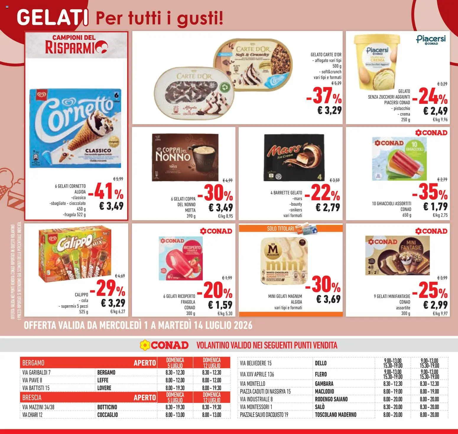 Volantino Conad del 01/07/2026 | Pagina: 22 | Prodotti: Crema, Cioccolato, Ghiaccioli, Gelato