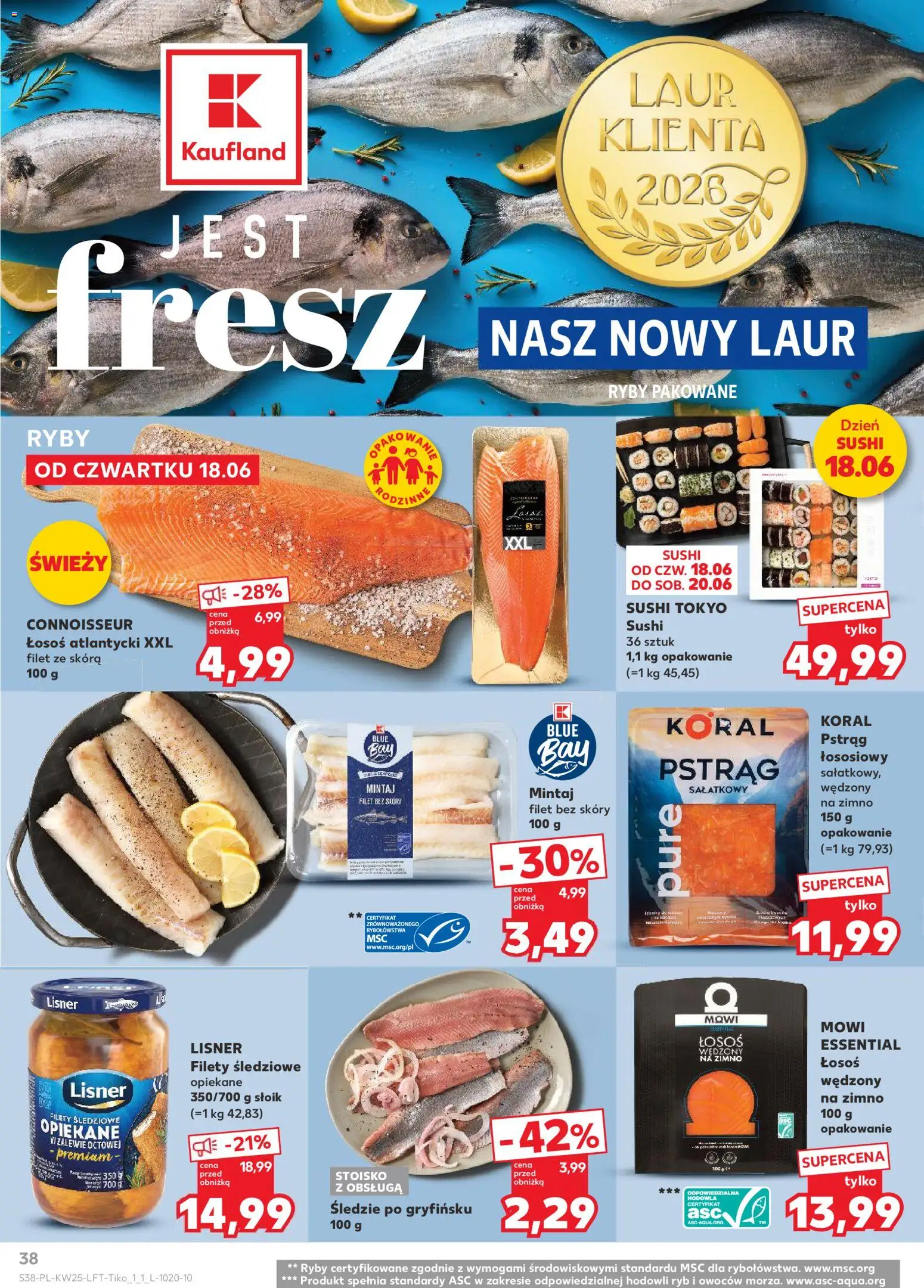 Kaufland Polsko leták od 18.06.2026 | Strana: 38 | Produkty: Ryby, Losos, Sushi, Filet