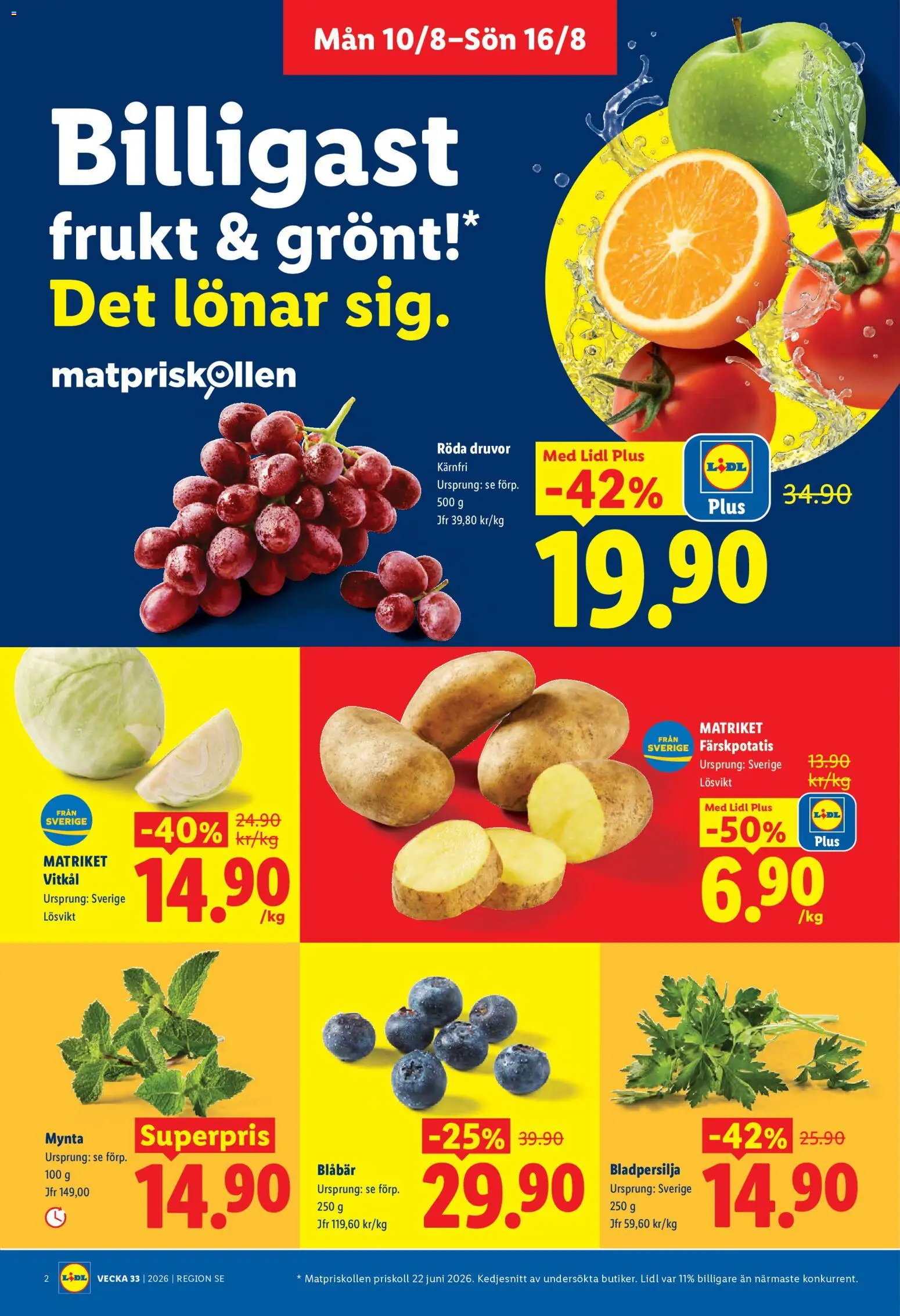 Lidl reklamblad aktuell från 10/08/2026 | Sida: 2 | Produkter: Färskpotatis, Vitkål, Blåbär, Mynta