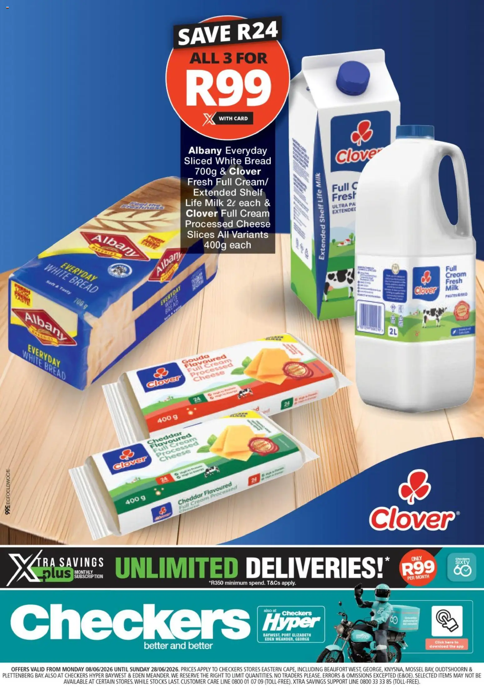 New Checkers catalogue – valid from 08.06.2026 | Page: 1 | Products: Shelf, Milk, Cheese, Bread