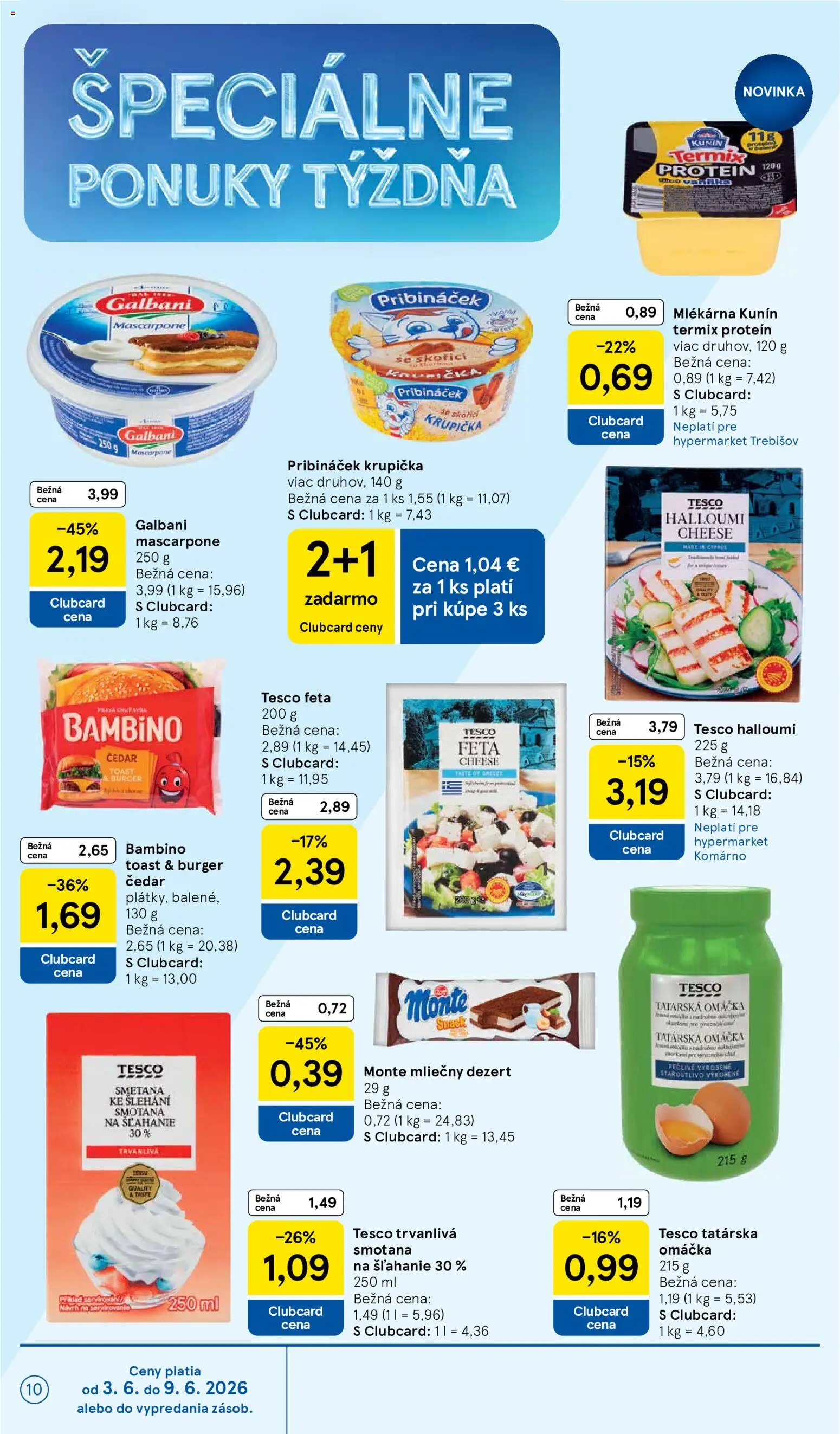 Nové Tesco akcie – leták je platný od 03.06.2026 | Strana: 10 | Produkty: Feta, Trvanlivá smotana, Tatárska omáčka, Vanilka