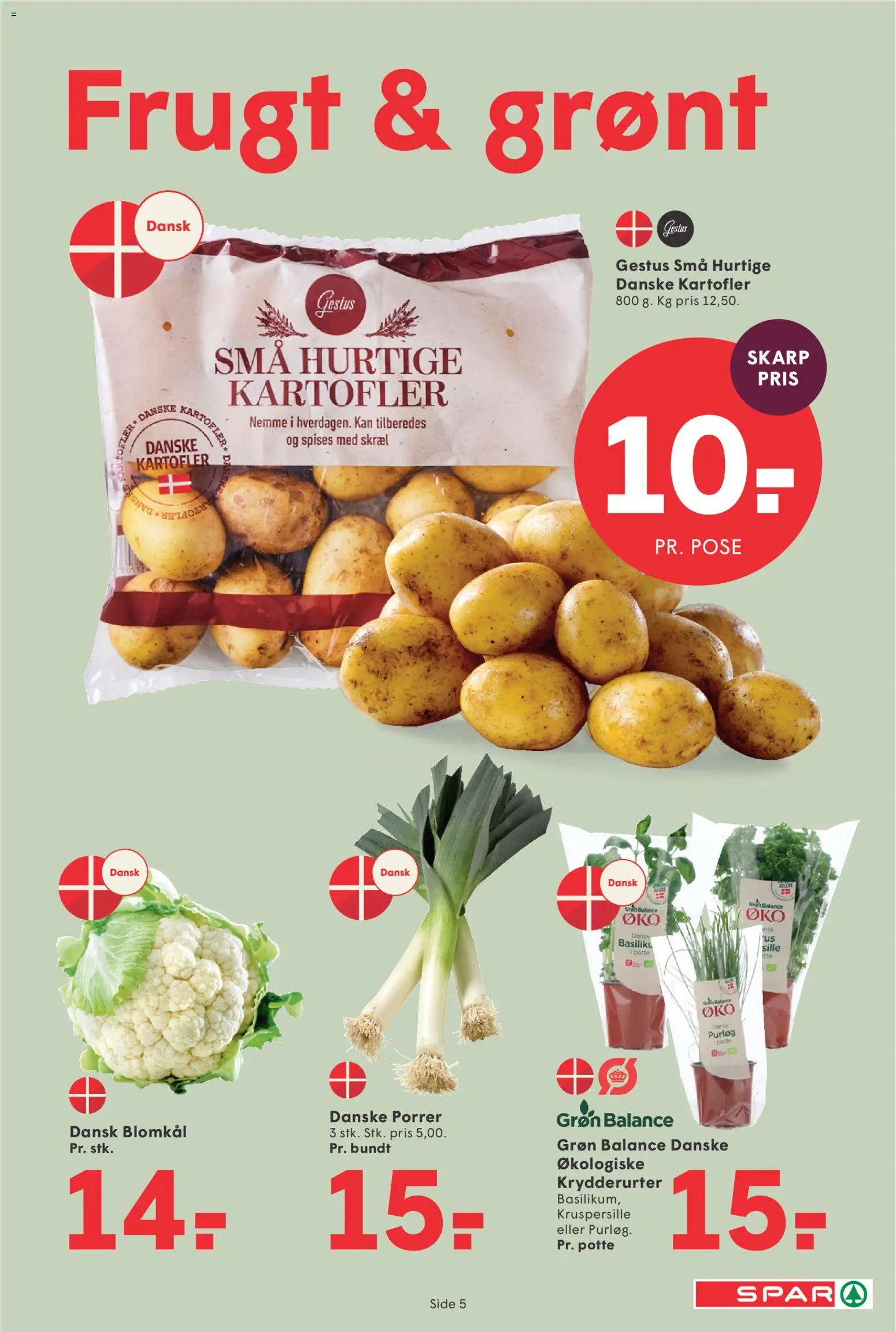 Spar tilbudsavis – gyldig fra 28/08/2026 | Side: 5 | Produkter: Kartofler, Porrer, Blomkål