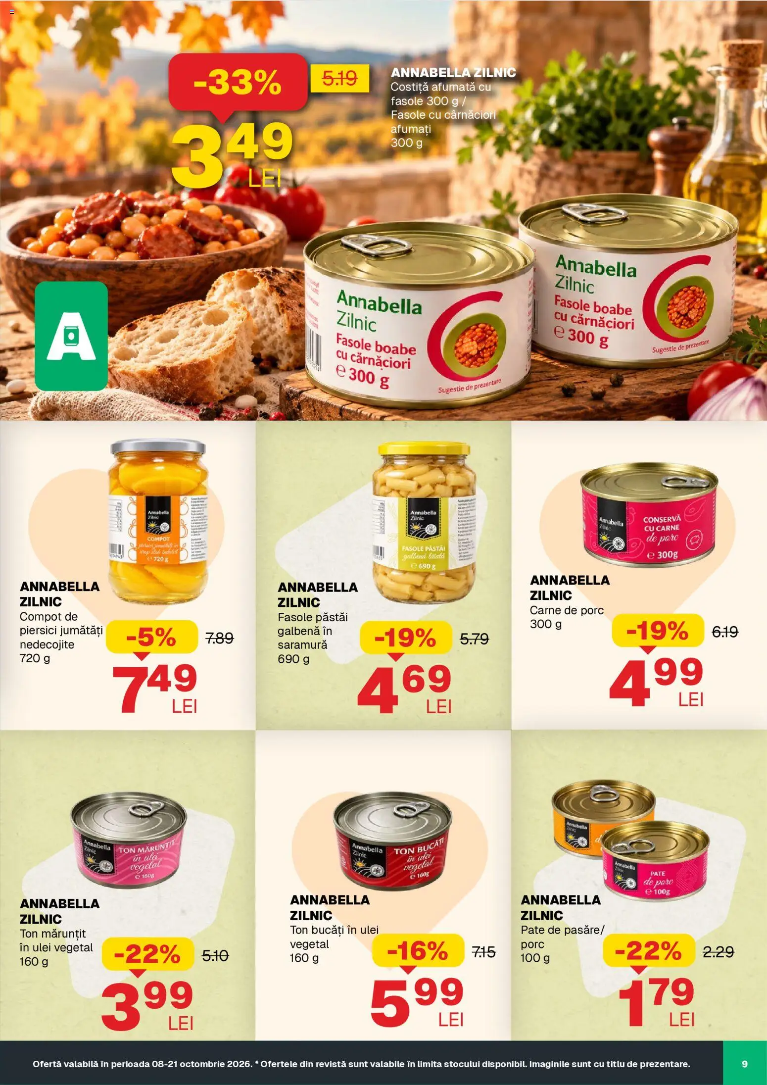 Noul catalog Annabella – valabil de la 08.10.2026 | Pagină: 9 | Produse: Pate, Ulei, Carne De Porc, Piersici