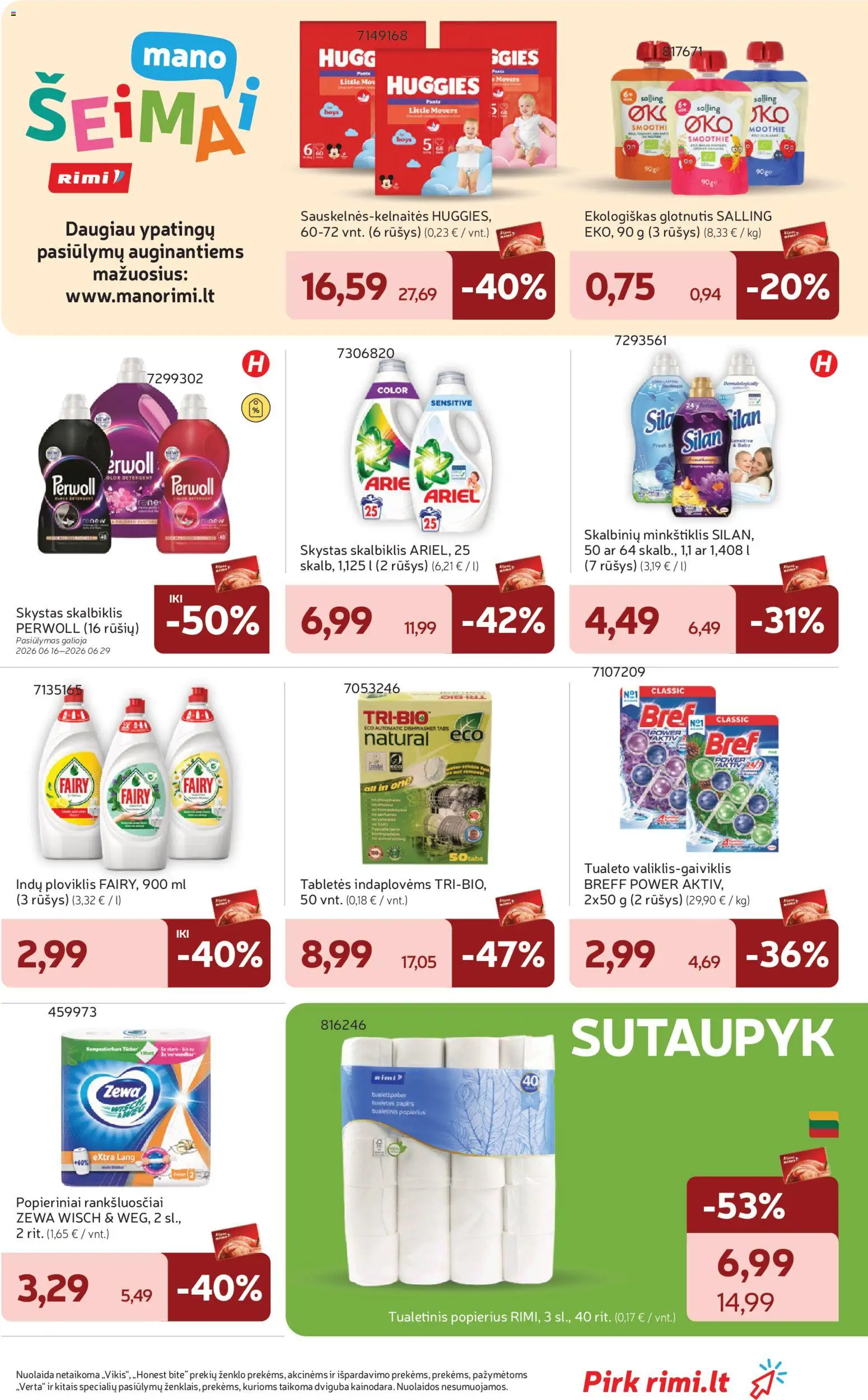 Rimi akcijos nuo 16.06.2026 | Puslapis: 29 | Prekių: Ploviklis, Tabletės indaplovėms, Tualetinis popierius