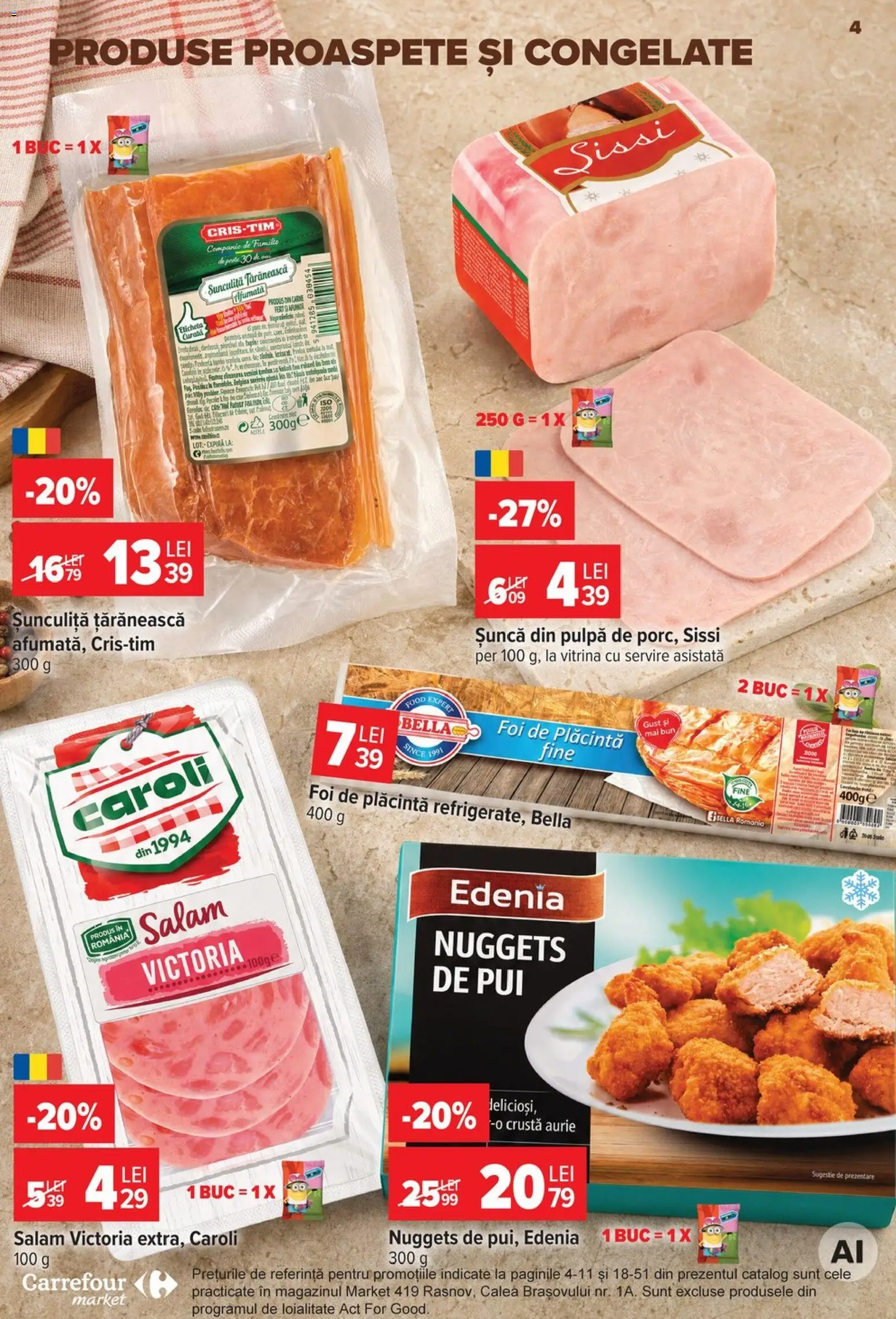 Noul catalog Carrefour – valabil de la 30.09.2026 | Pagină: 4 | Produse: Vitrină, Plăcintă, Salam, Bella
