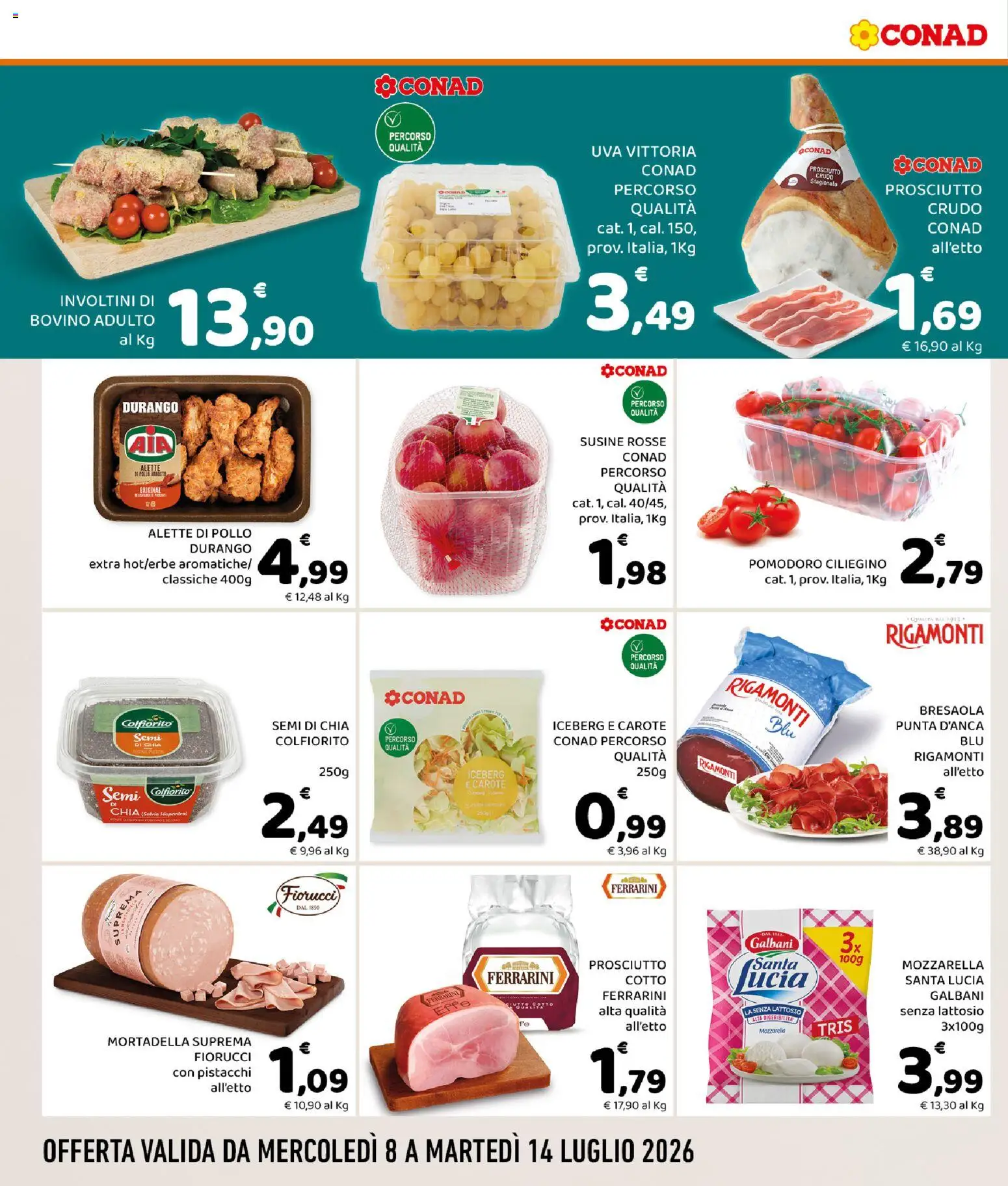 Volantino Conad del 08/07/2026 | Pagina: 2 | Prodotti: Bovino, Uva, Pistacchi, Susine