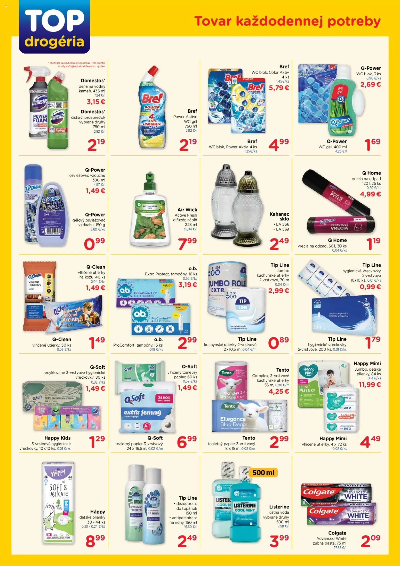 Nové TOP Drogéria akcie – leták je platný od 05.10.2026 | Strana: 2 | Produkty: Osviežovač vzduchu, Toaletný papier 3vrstvový, Vreckovky, Plienky