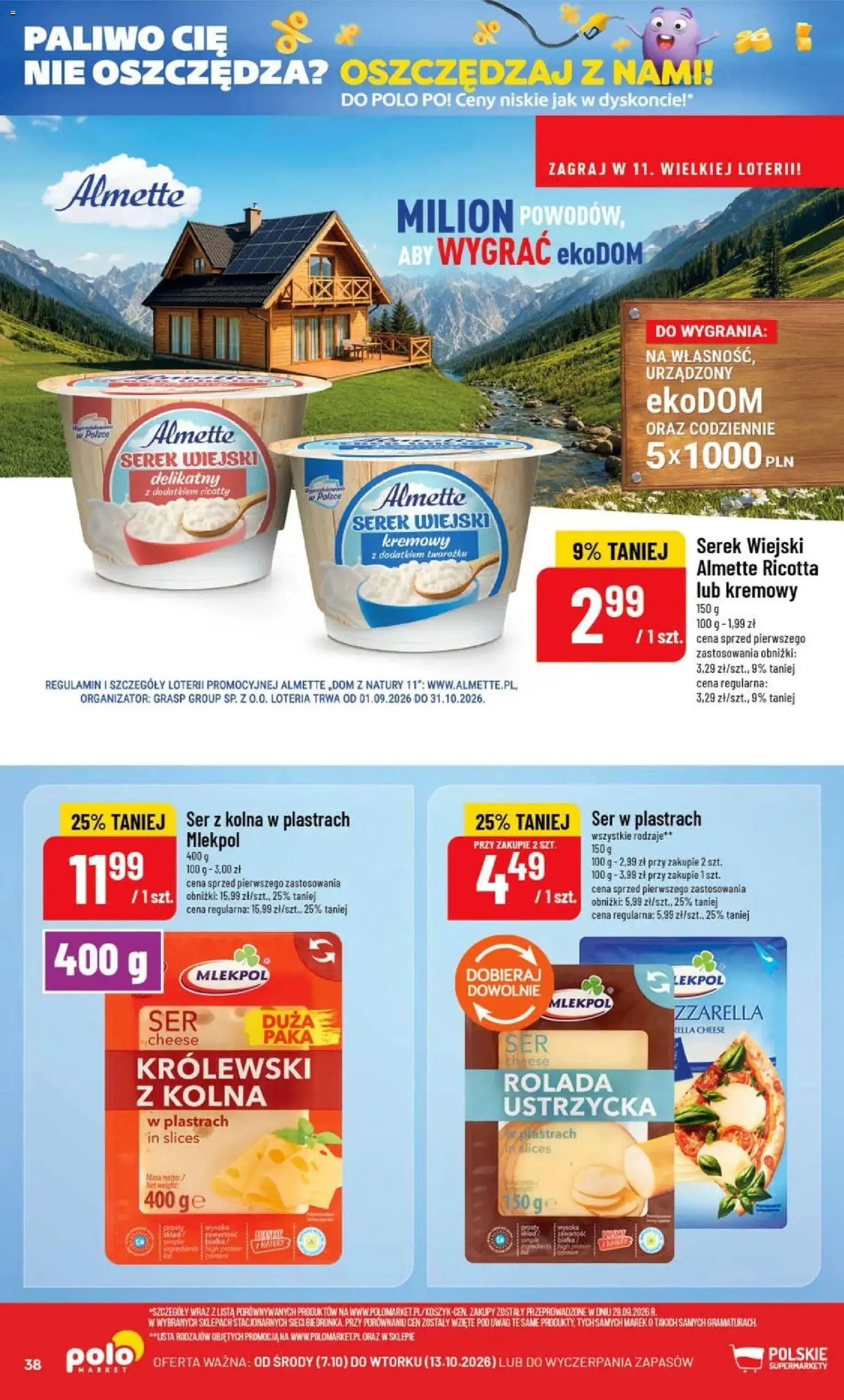 Nowa POLOmarket gazetka od jutra 07.10.2026 | Strona: 38 | Produkty: Ser w plastrach, Rolada, Serek wiejski, Ricotta