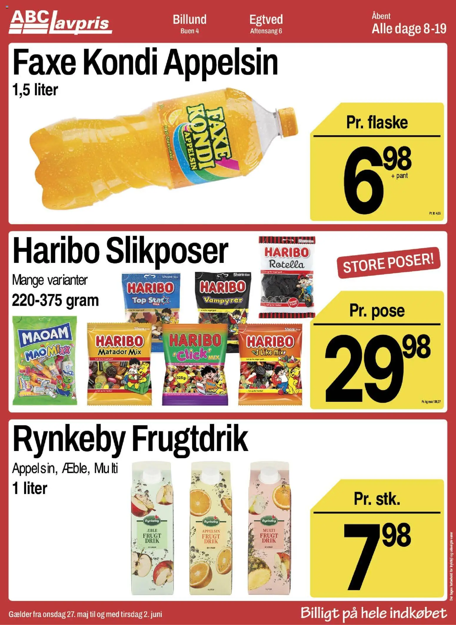 Abc Lavpris tilbudsavis – gyldig fra 27.05.2026 | Side: 1 | Produkter: Faxe Kondi