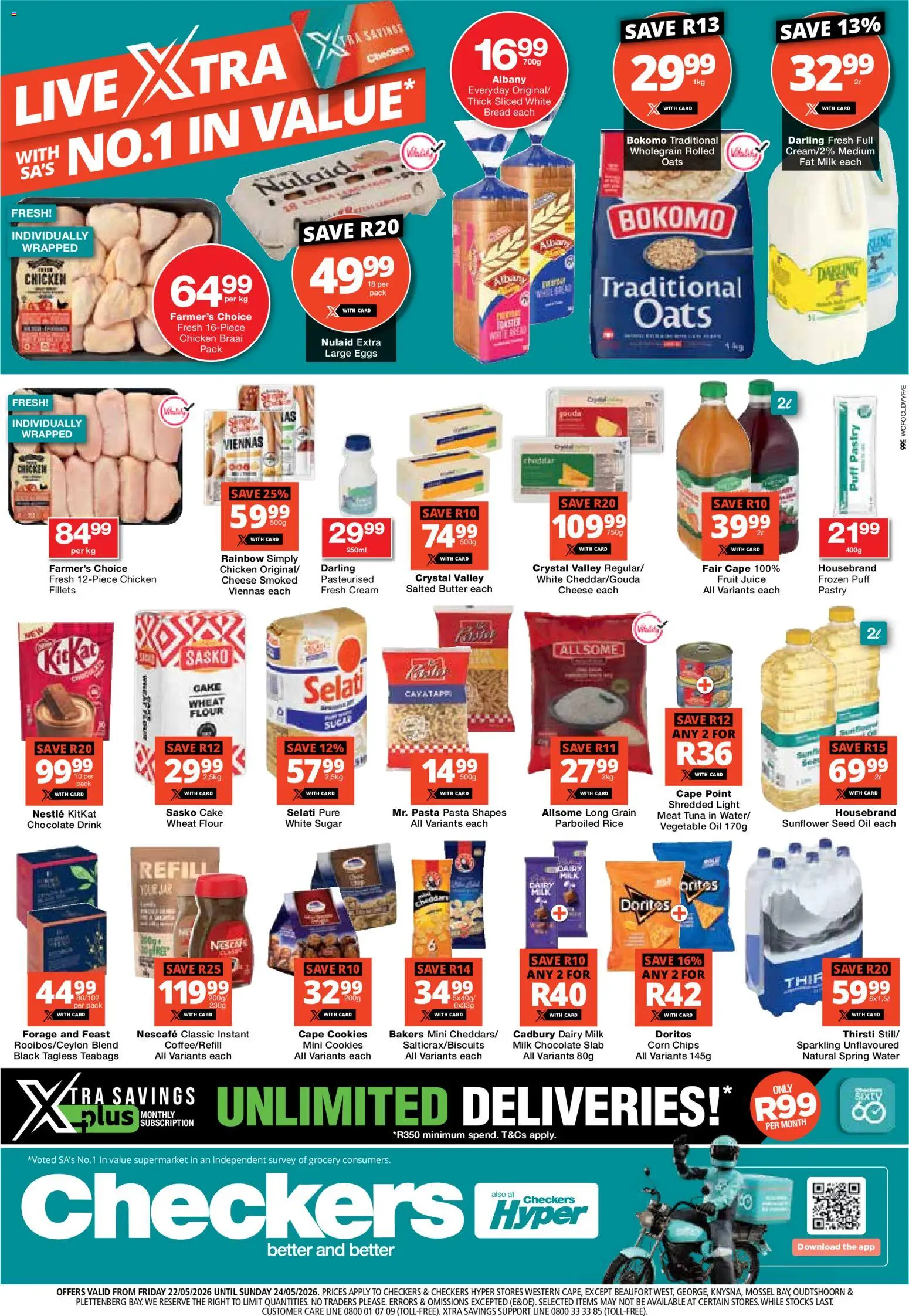New Checkers catalogue – valid from 22.05.2026 | Page: 1 | Products: Eggs, Oil, Juice, Pasta