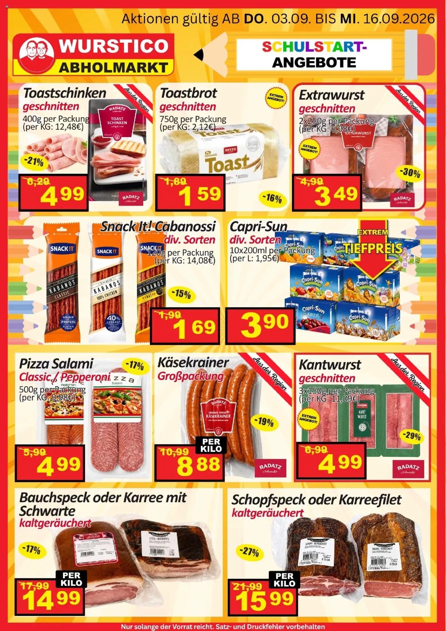 Wurstico Abholmarkt Flugblatt gültig ab 10.09.2026 | Seite: 5 | Produkte: Wurst, Salami, Schinken, Pizza