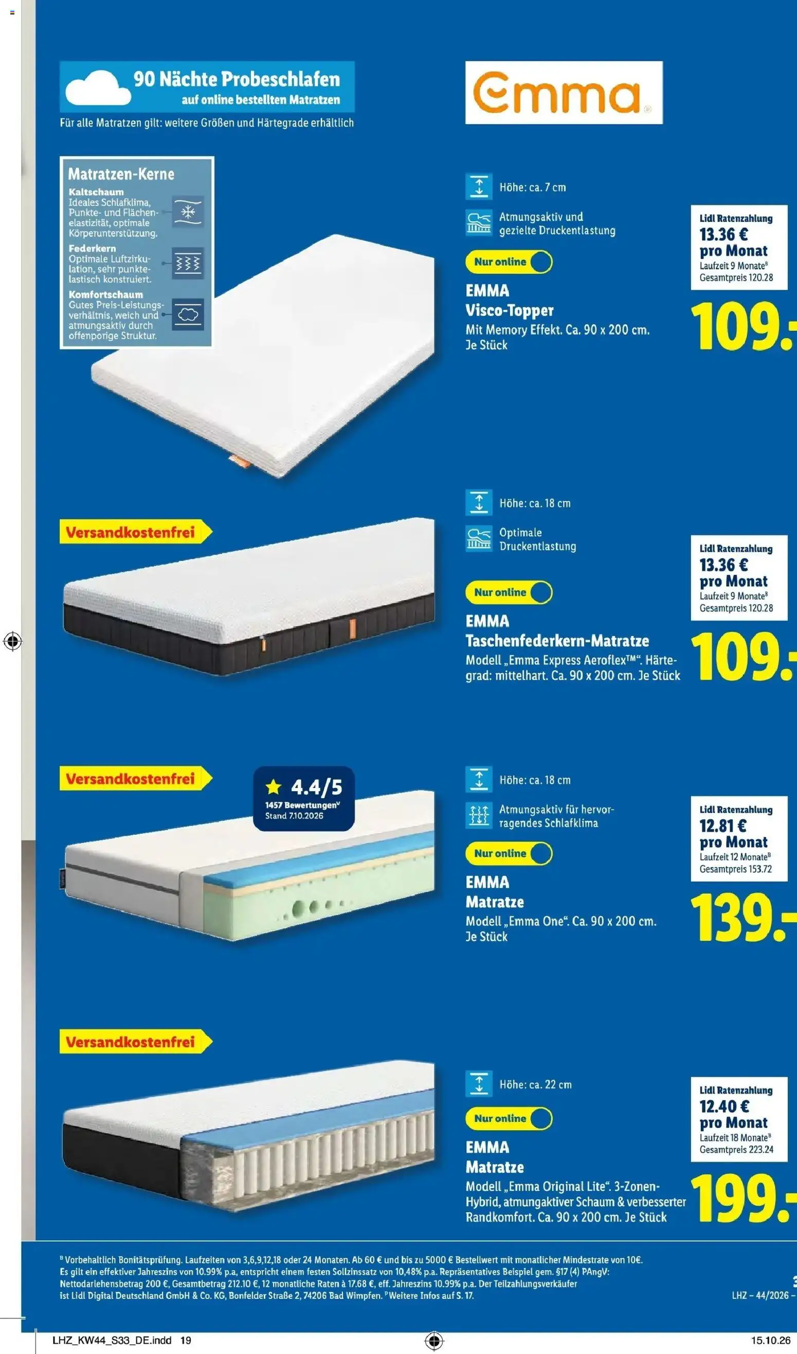 Lidl Prospekt Weikersheim (ab 26.10.2026) zum Blättern » Angebote | Seite: 7 | Produkte: Matratze, Topper, Bad